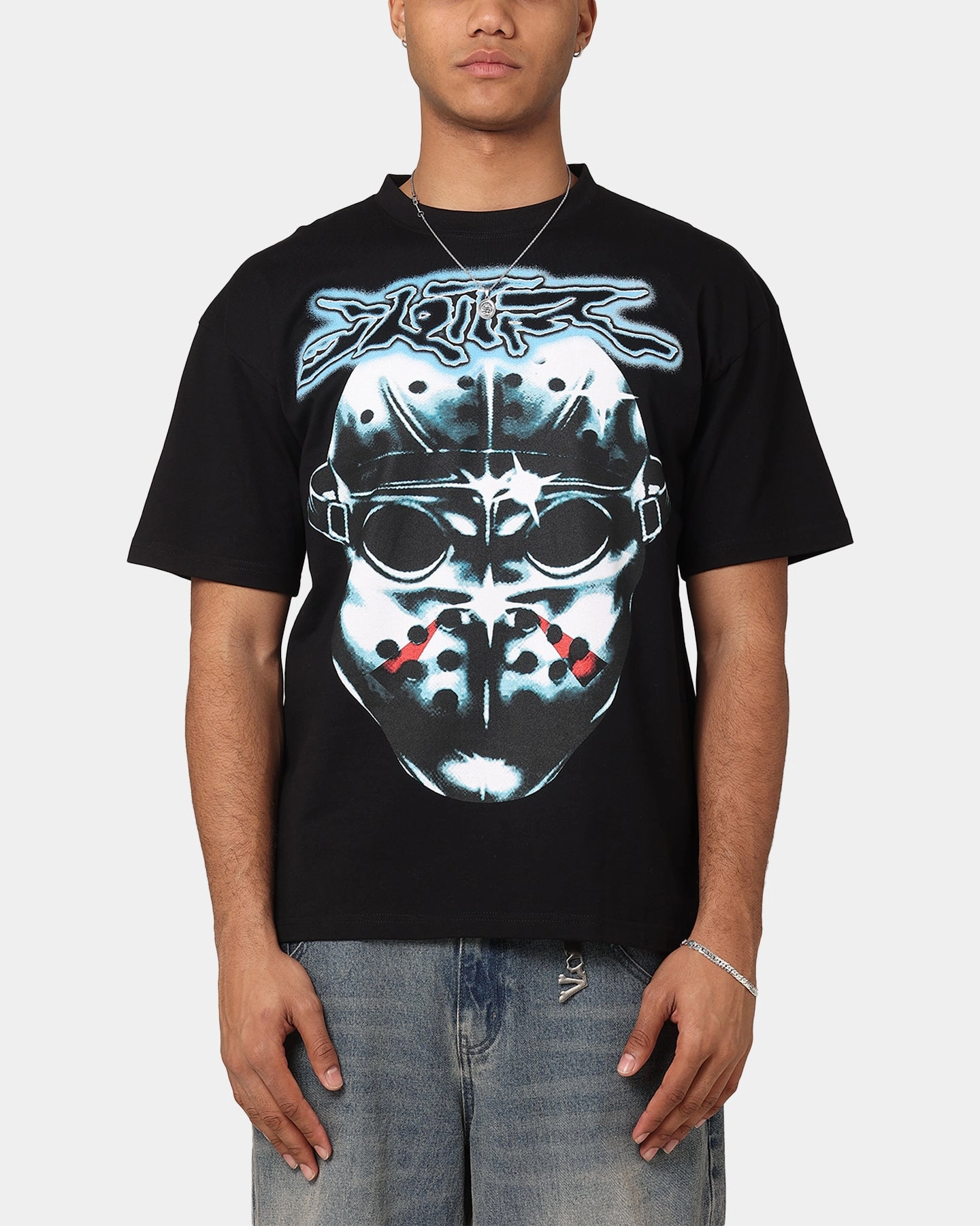 Collared SoftenedTexturedWeave Loiter Search And Destroy T-Shirt Black