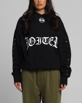 artists Hexagonal Quilted Pattern Loiter Bike Hoodie Black