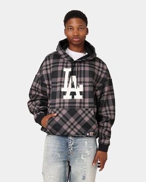 Stretchable Seasonal Wear Majestic Athletic Los Angeles Dodgers Check Logo Hoodie Faded Black