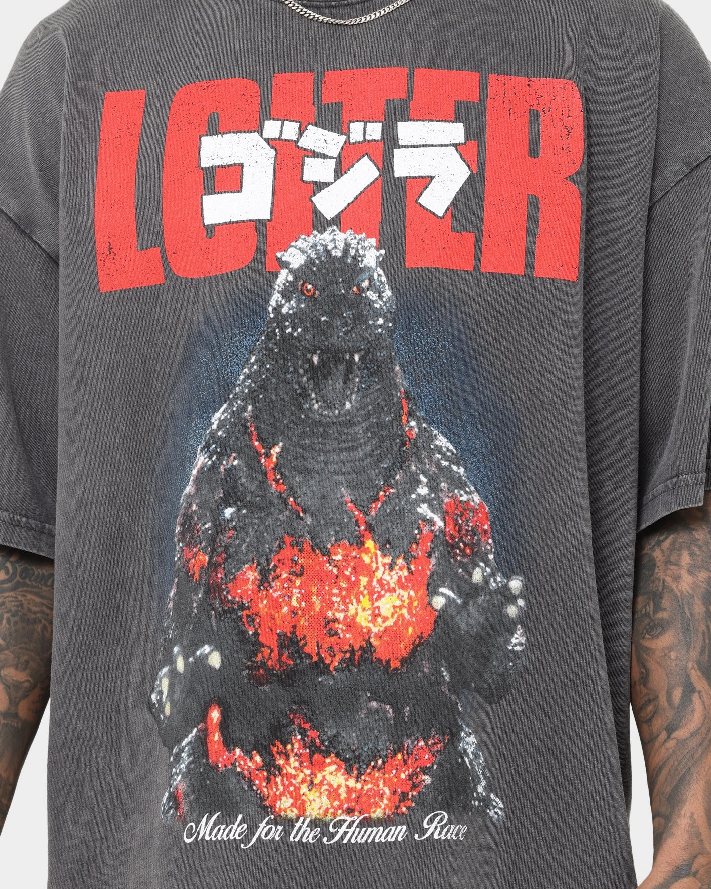 Loiter X Godzilla Godzilla Vintage T-Shirt Charcoal Classic Outfit