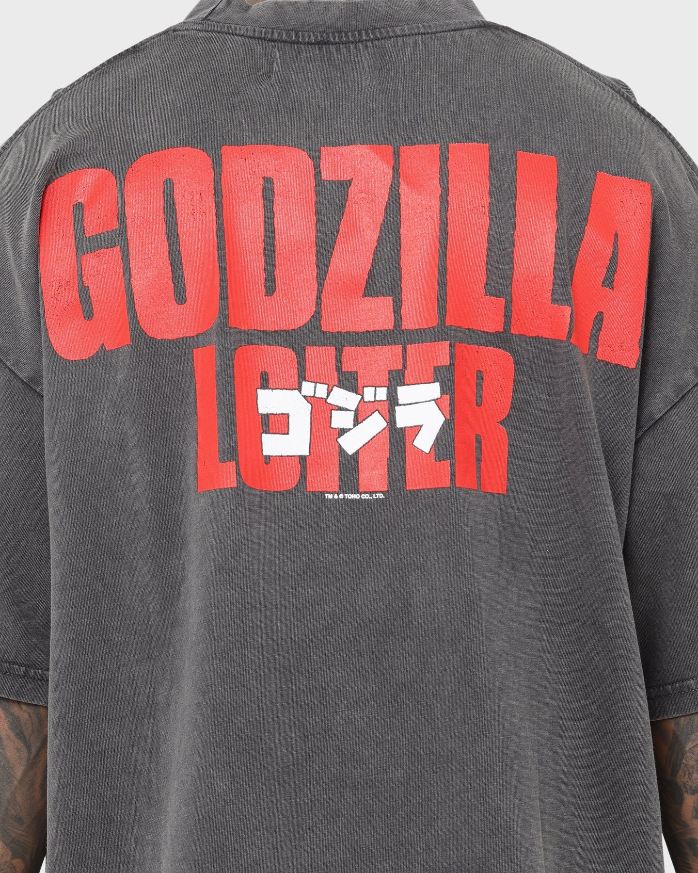 Loiter X Godzilla Godzilla Vintage T-Shirt Charcoal Reinforced Shoulder Seams
