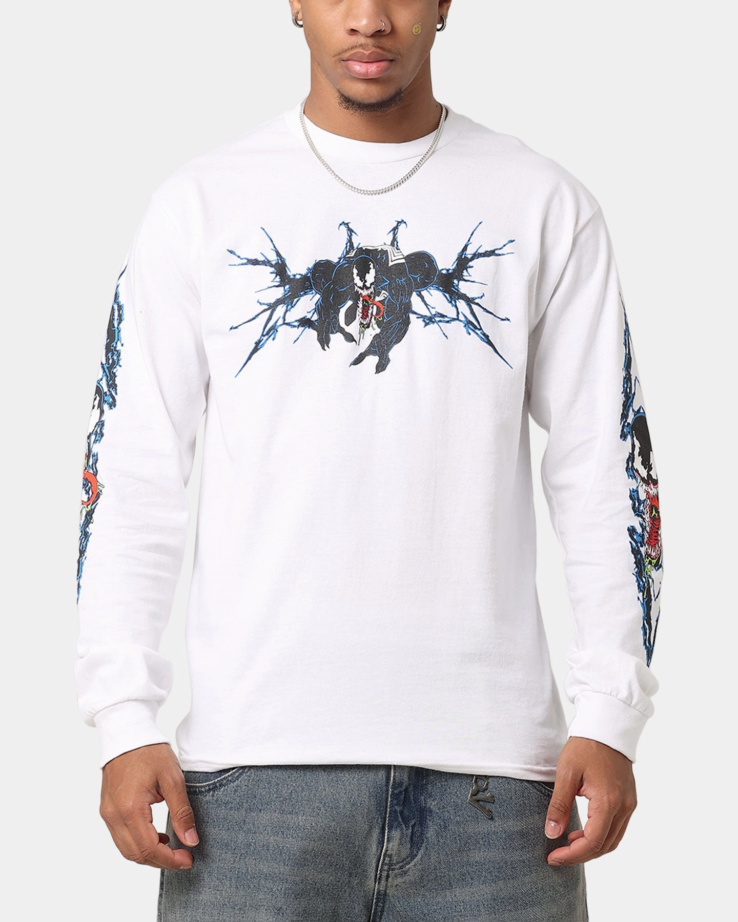 Goat Crew Marvel Spider-Man Y2K Venom Long Sleeve T-Shirt White Festival wear Heavyweight Weave