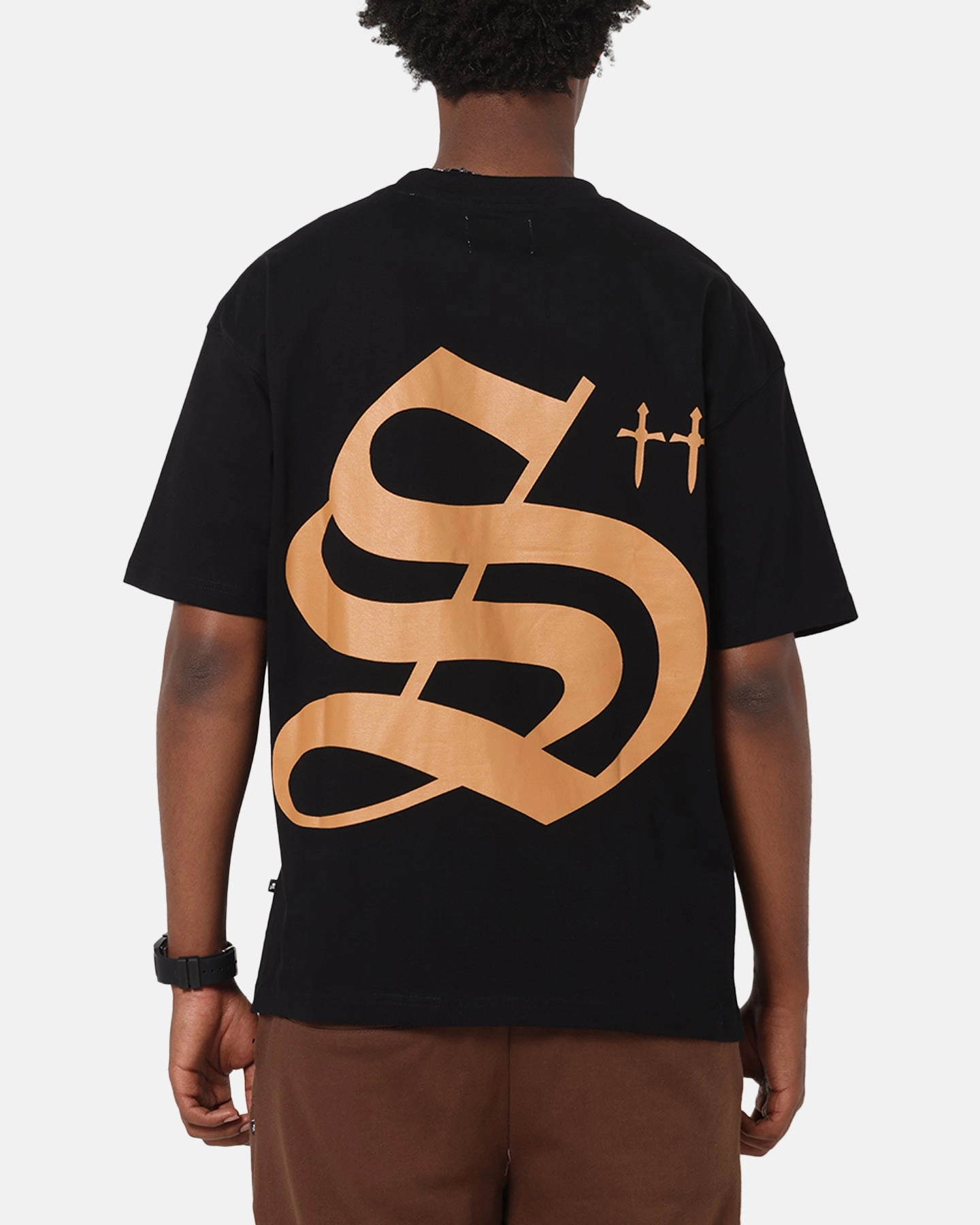 Ribbed Collar Trim Saint Morta Sacred Script T-Shirt Black