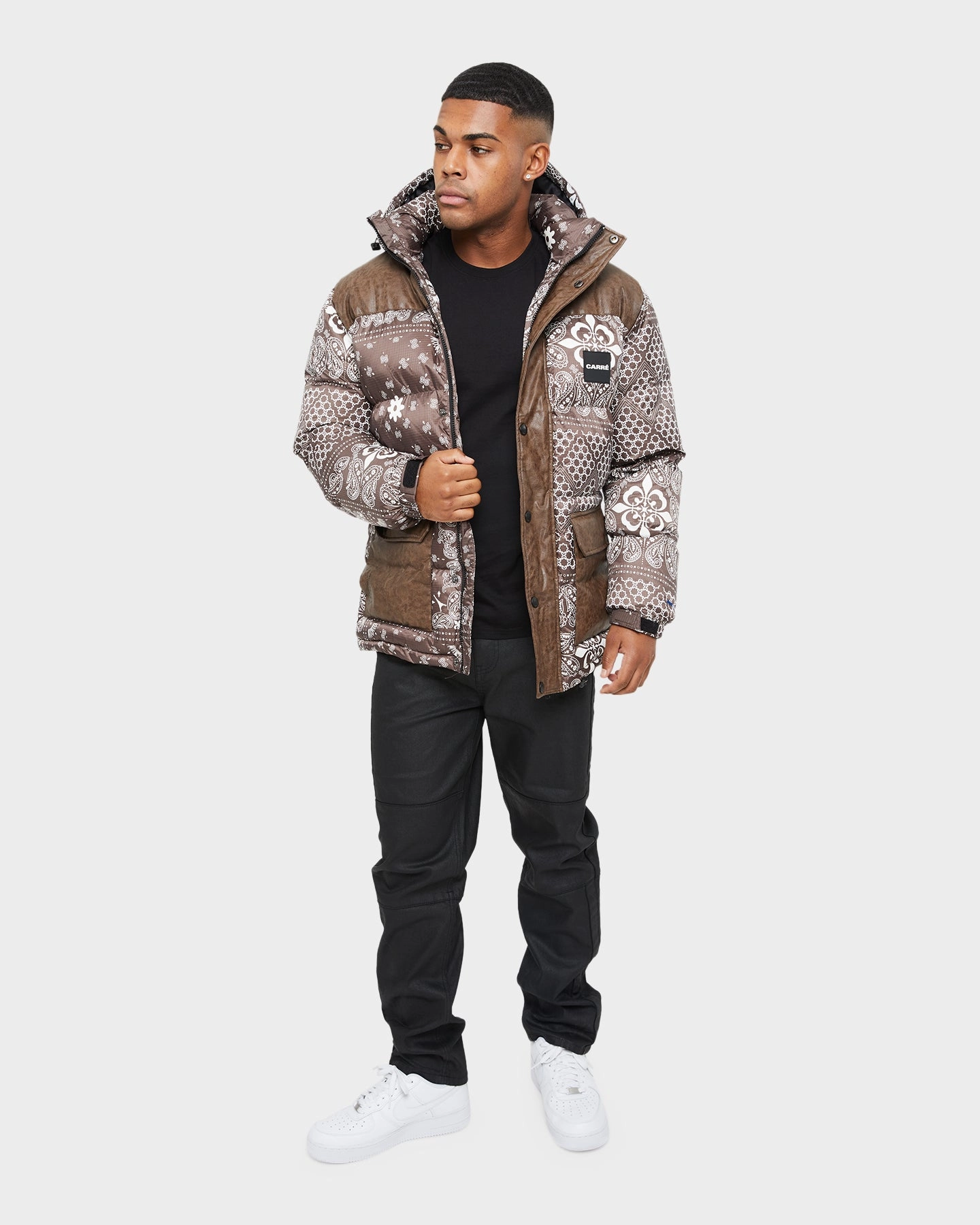 Black Carre Bandana Ultra Roadman Puffer Jacket Dark Brown