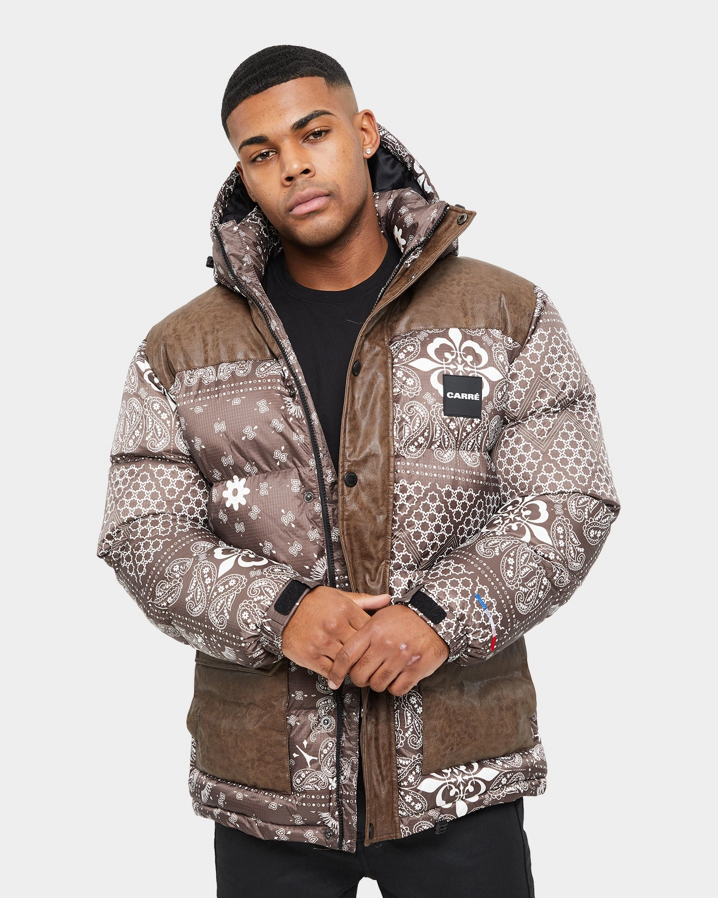 Statement waiters Carre Bandana Ultra Roadman Puffer Jacket Dark Brown