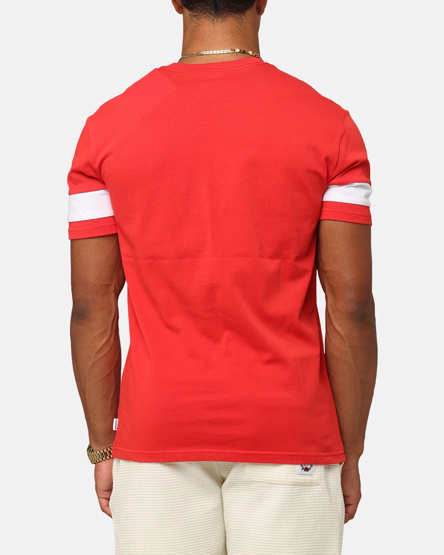 Casual Layer Geometric Print Carre Bars T-Shirt Red/White