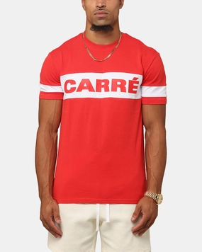 Bold Comfort Ribbed Collar Trim Carre Bars T-Shirt Red/White