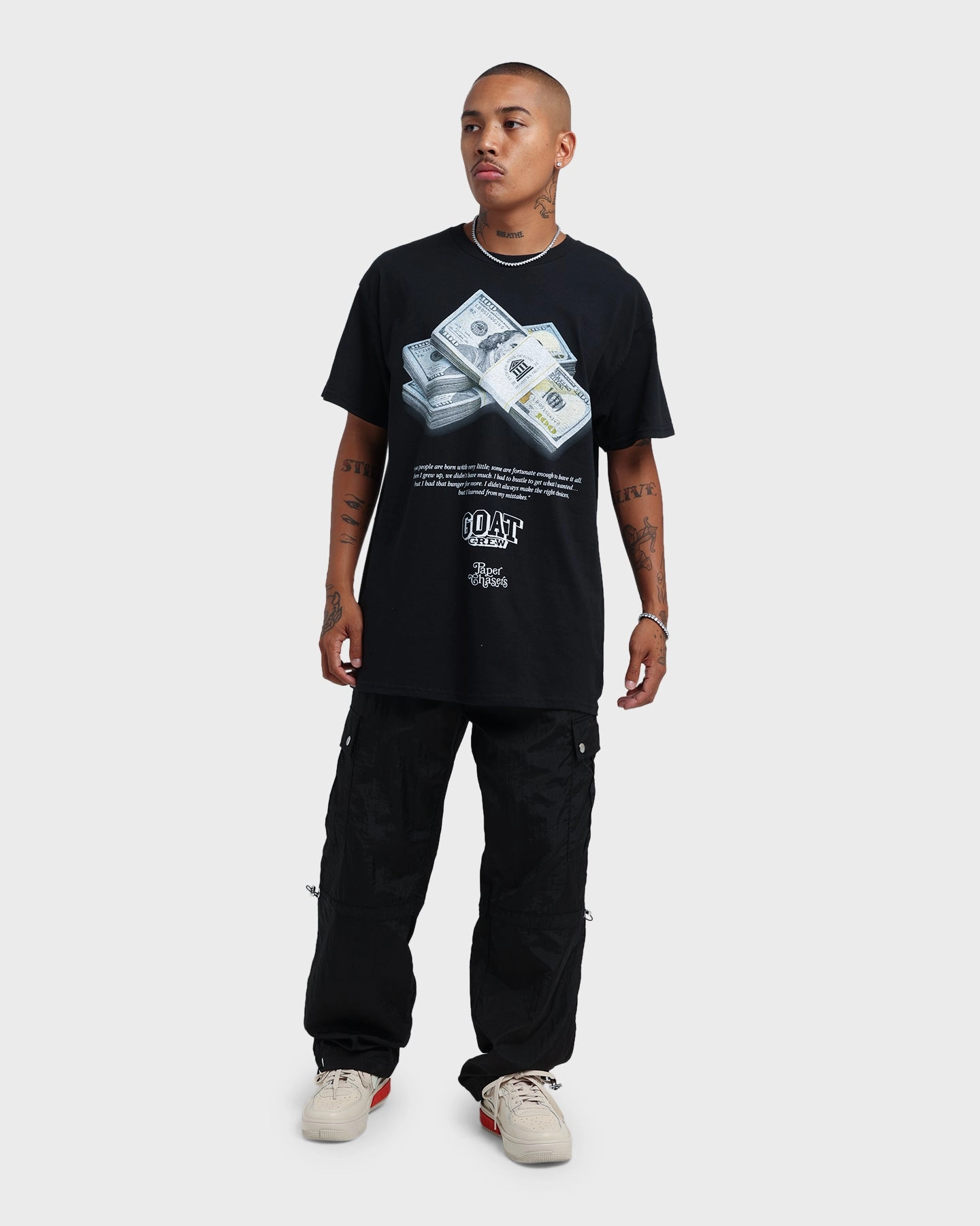Goat Crew Paper Chasers T-Shirt Black Airflow Ventilation Design TaglessCollar