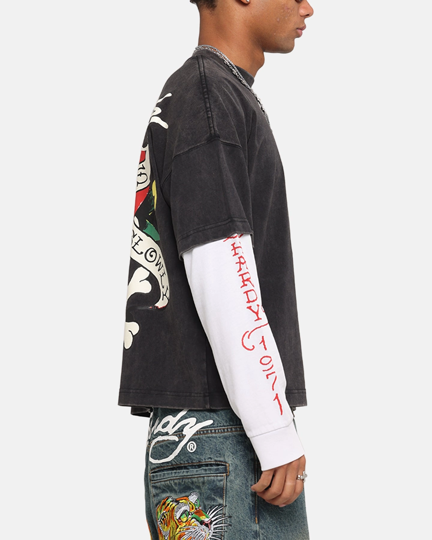 Ed Hardy Love Kills Layered Long Sleeve T-Shirt Black Cashmere combination Breathable Essentials