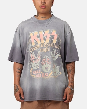 Everyday Fashion Kiss Creatures Of The Night T-Shirt Washed Grey