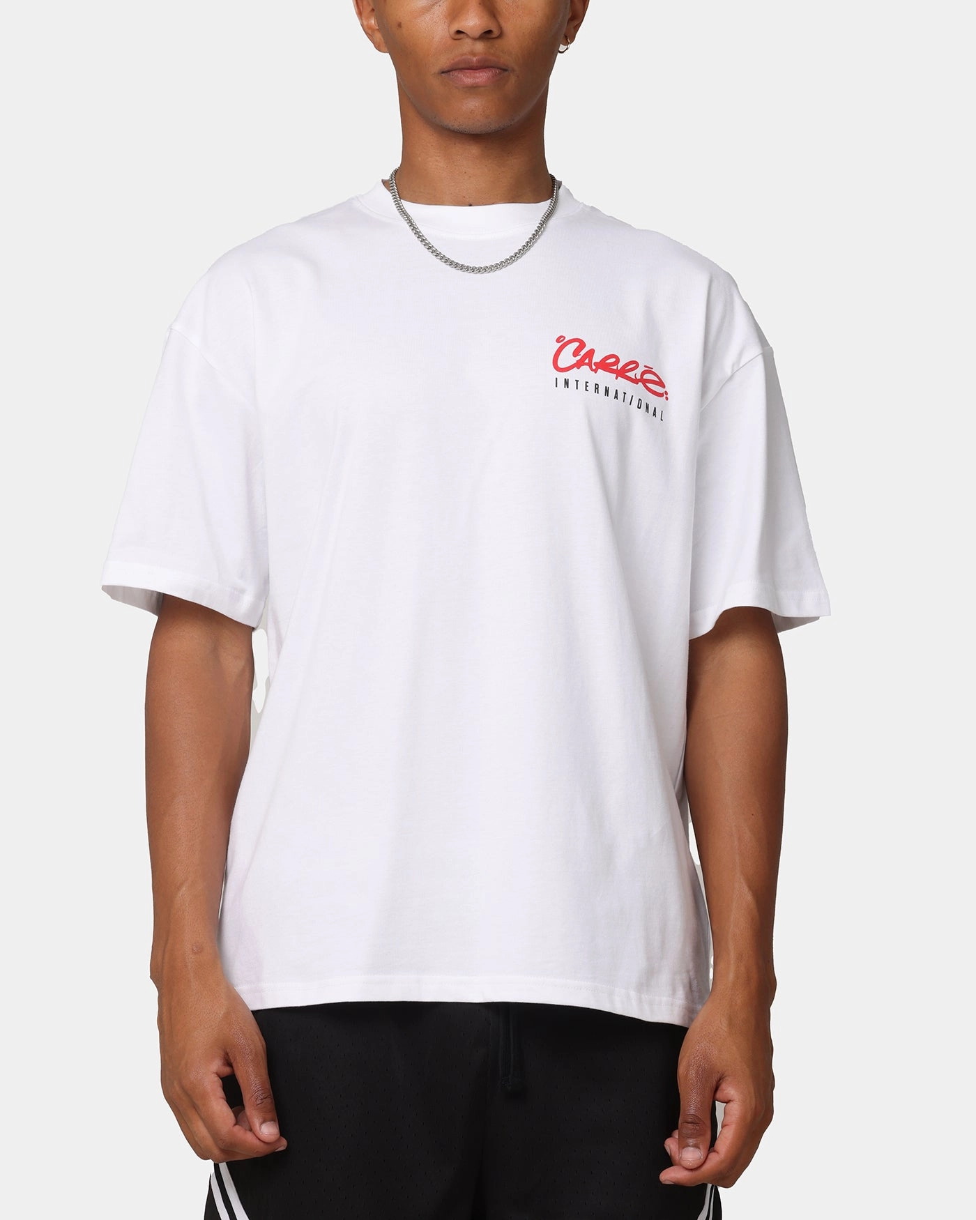 Soft Texture Easy-Going Style Carre Spray T-Shirt White