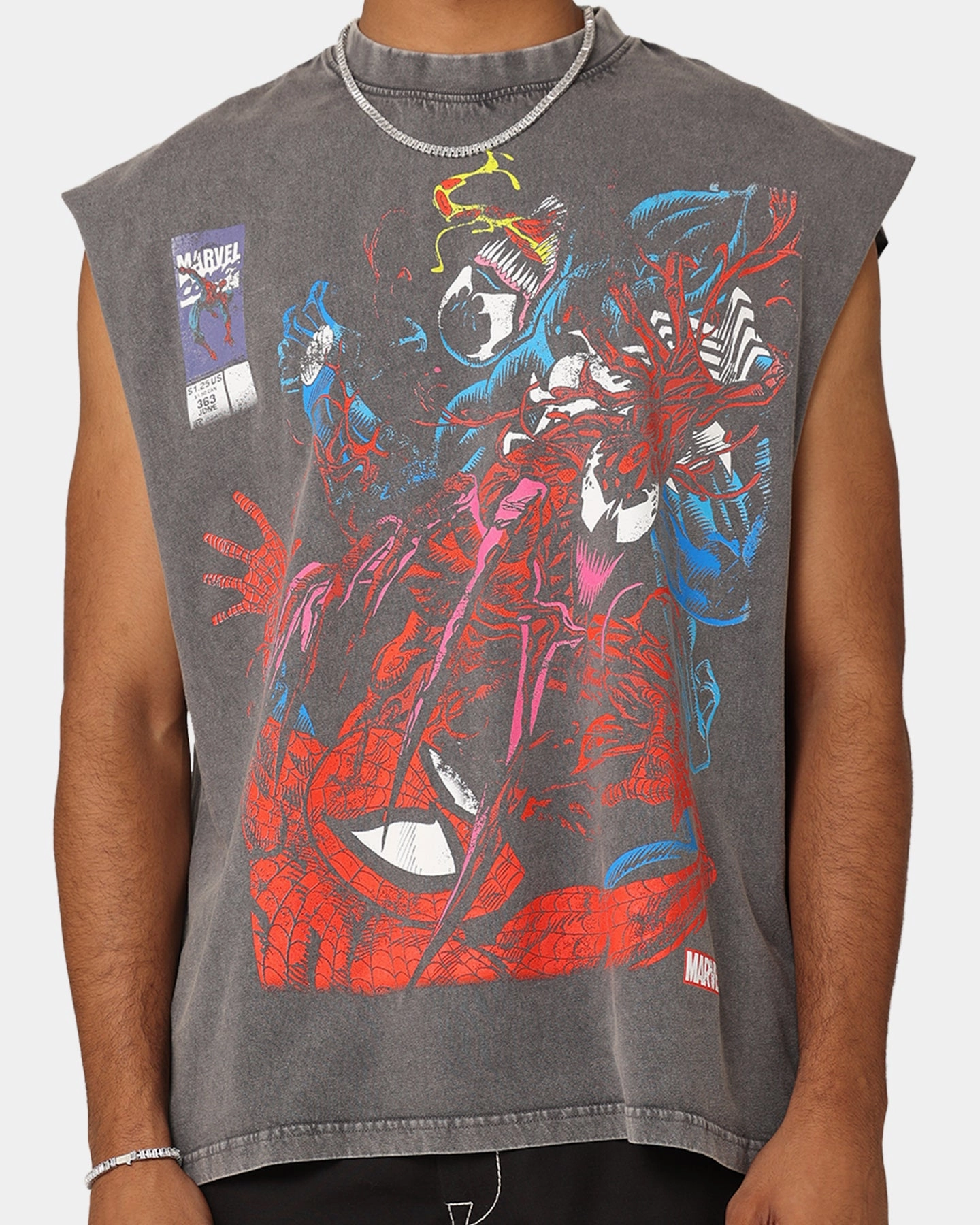 Perfect for Layering Tagless Neckline Marvel Spider-Man Maximum Carnage Muscle T-Shirt Charcoal