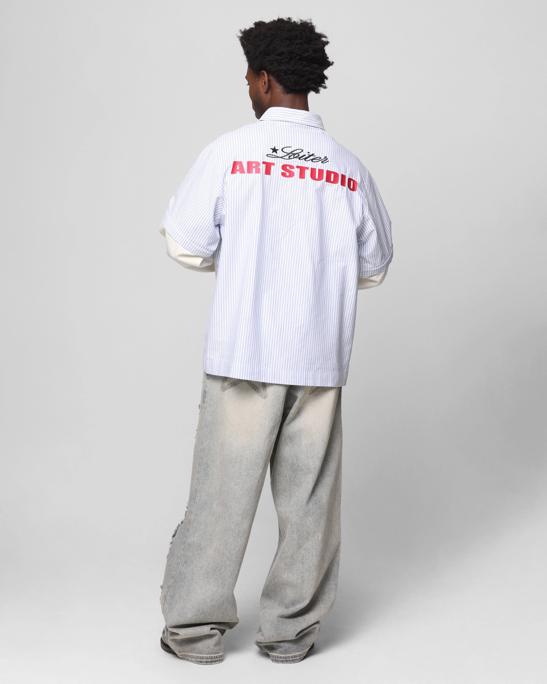 Affordable Luxury Loiter Art Studio Work Shirt Blue Stripe