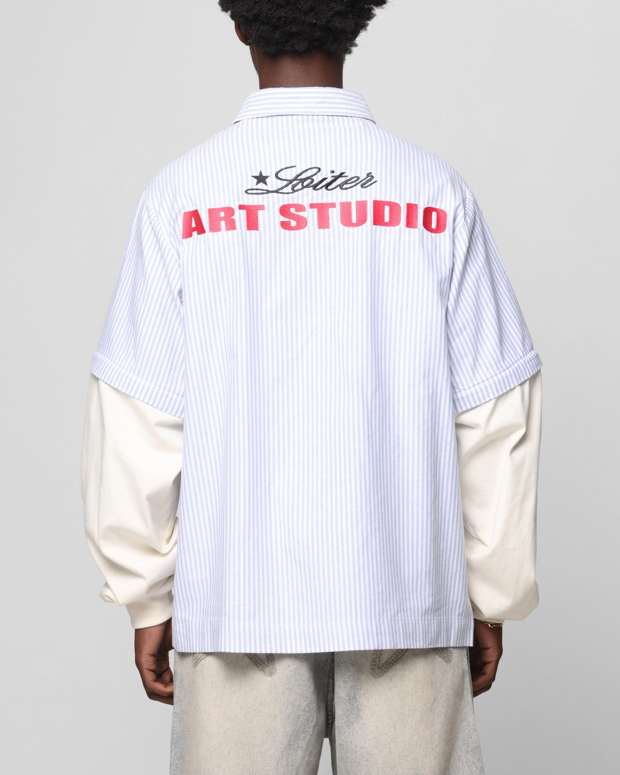 Loiter Art Studio Work Shirt Blue Stripe hypoallergenic
