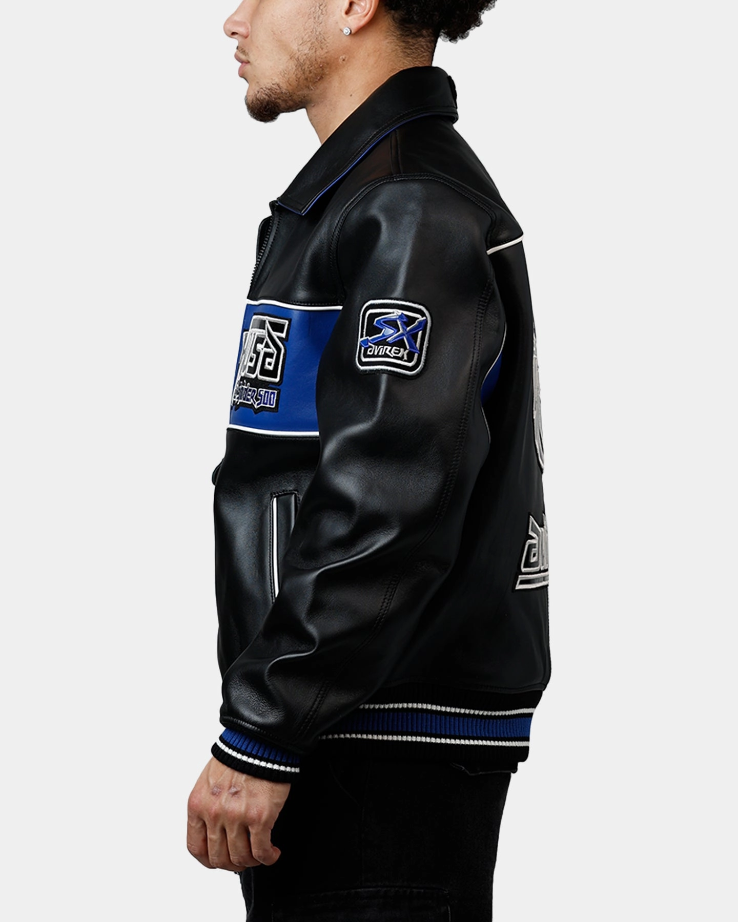 Avirex Spider Racing Jacket Black/Blue suitable for school days Reinforced Stress Points