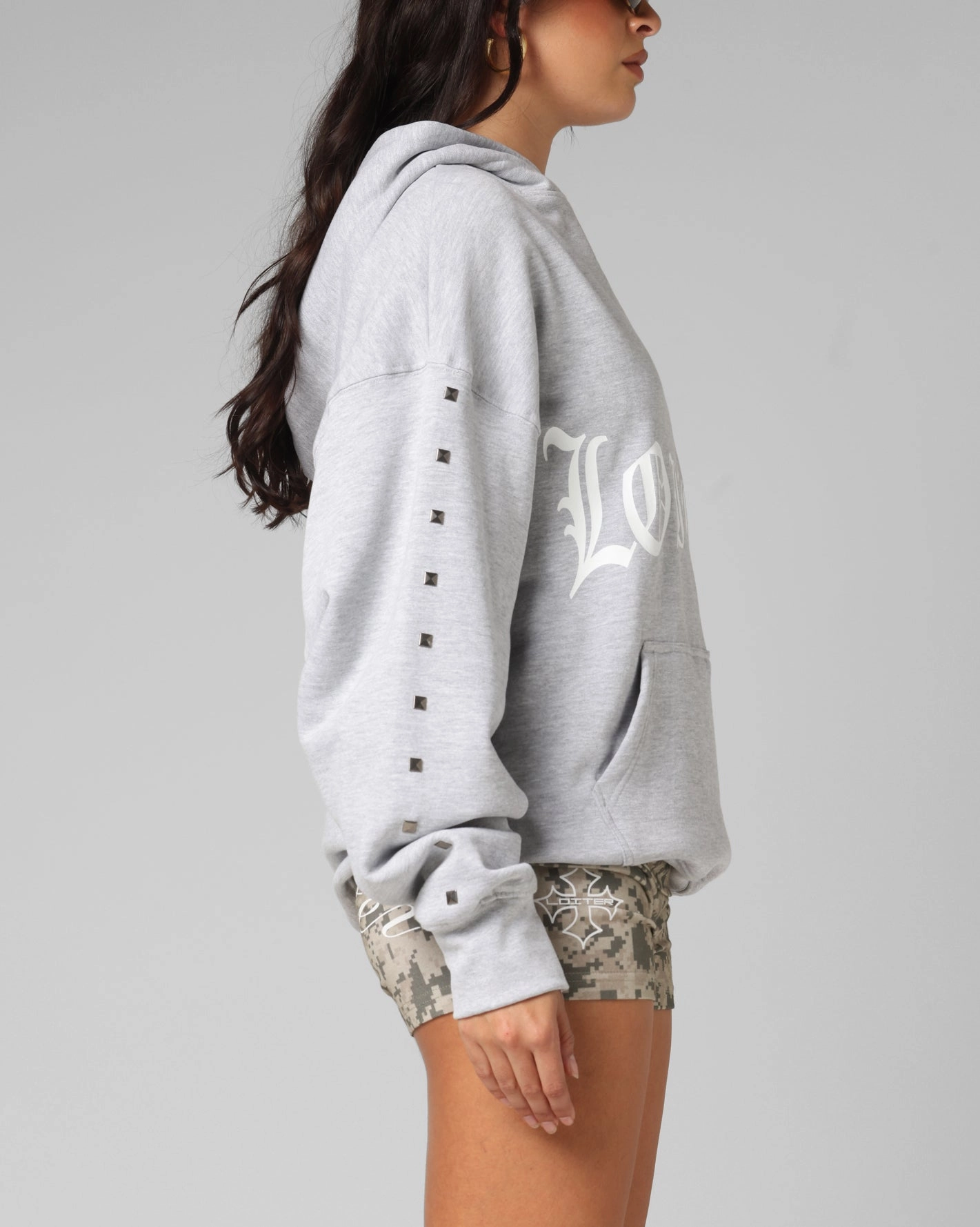 Loiter Bike Hoodie Grey Printed Enjoy