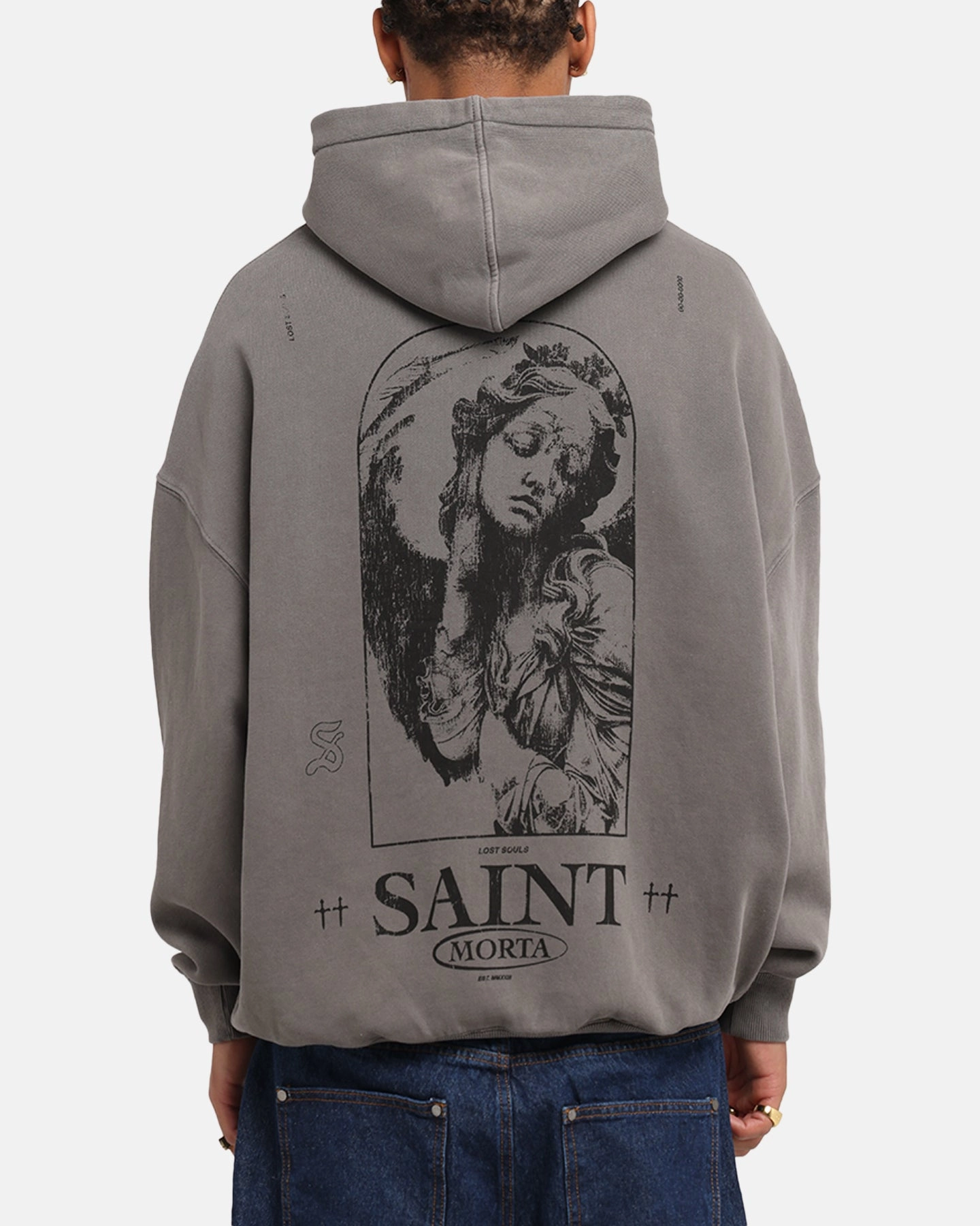Saint Morta Lost Souls Boxy Hoodie Washed Charcoal Respect