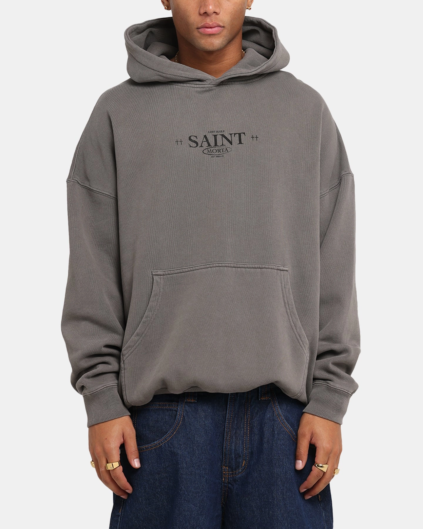 Fast Fit Saint Morta Lost Souls Boxy Hoodie Washed Charcoal
