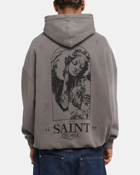 Saint Morta Lost Souls Boxy Hoodie Washed Charcoal Respect