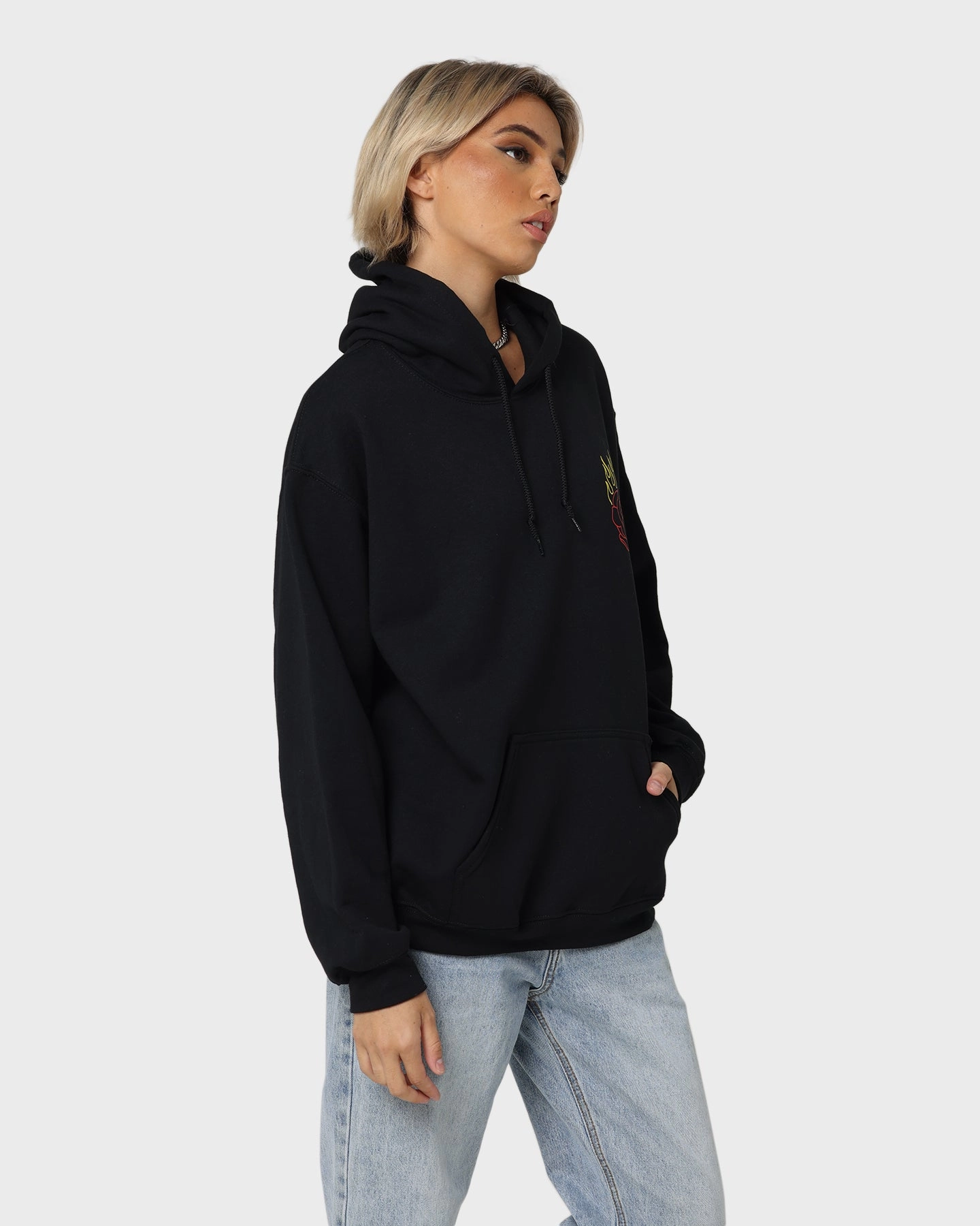 Goat Crew Fire Rose Hoodie Black snap closure