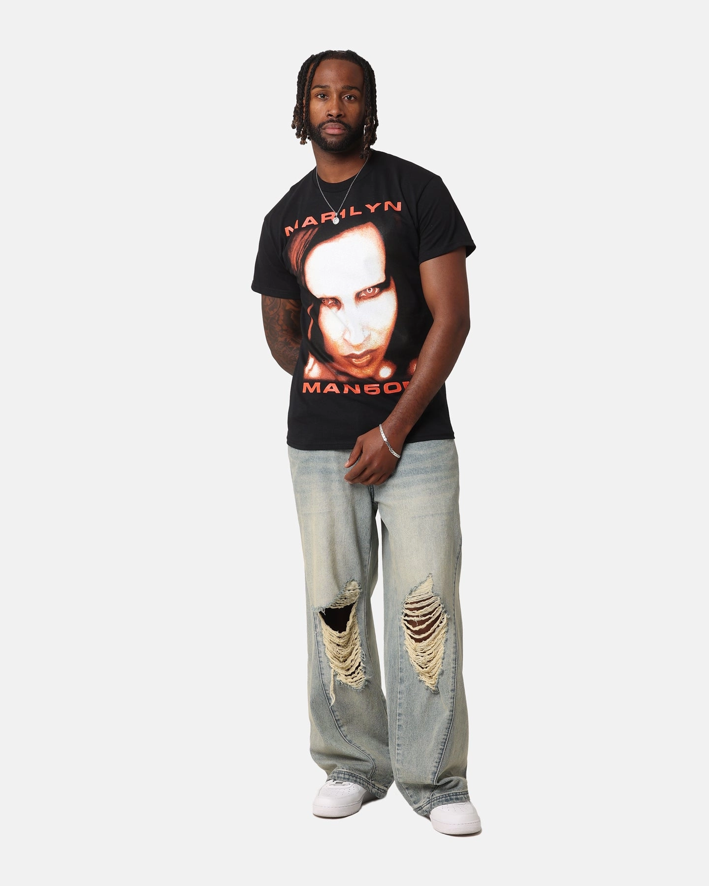 Luxury exclusivity Multi Panel Design Marilyn Manson Bigger Than Satan T-Shirt Black