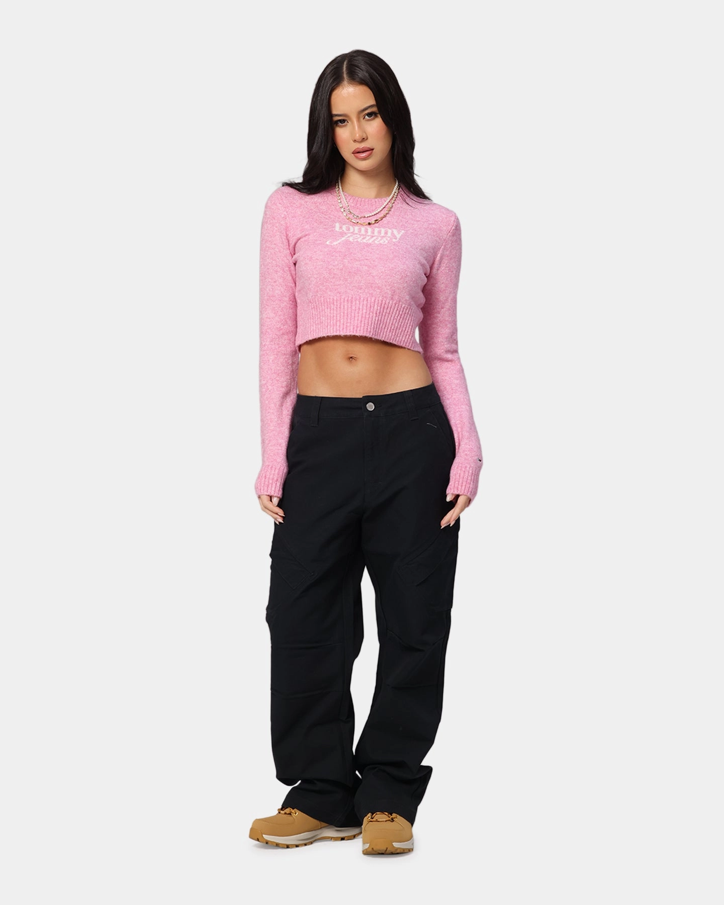 Quick Dry Performance Tommy Jeans Women's Crop Script Sweater Pink