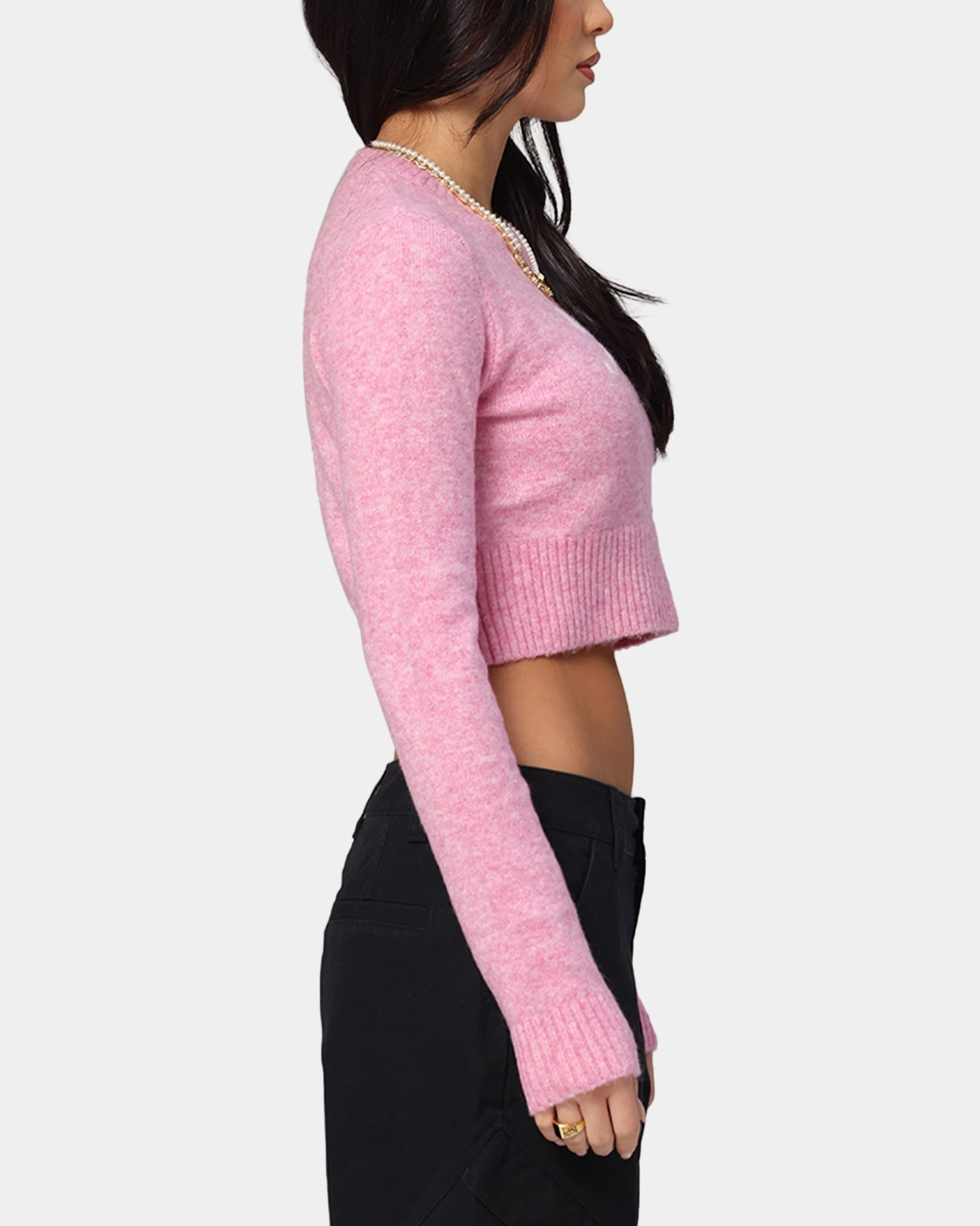 Tommy Jeans Women's Crop Script Sweater Pink Low Profile Collar Thermo Regulating Fabric