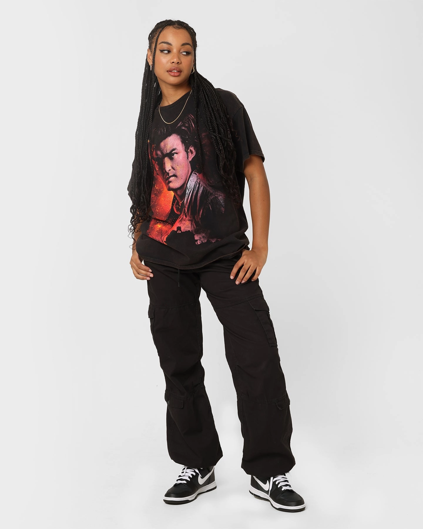 Goat Crew X Stranger Things Steve Vintage T-Shirt Black Wash Daily Outfit OversizedSilhouette