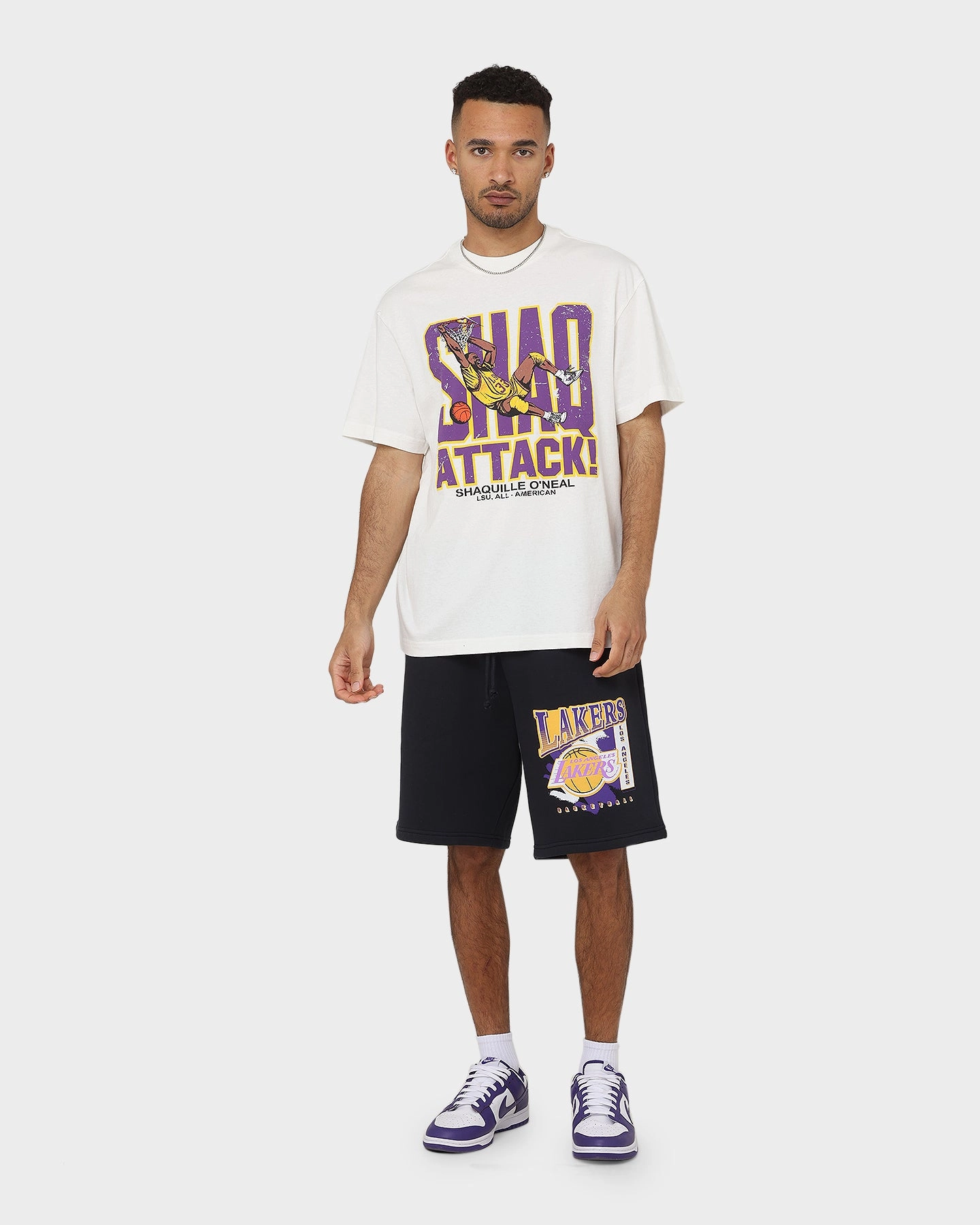 Comfort and Breathable Mitchell & Ness Shaquille O'Neal Los Angeles Lakers Shaq Attack Vintage T-Shirt Vintage White