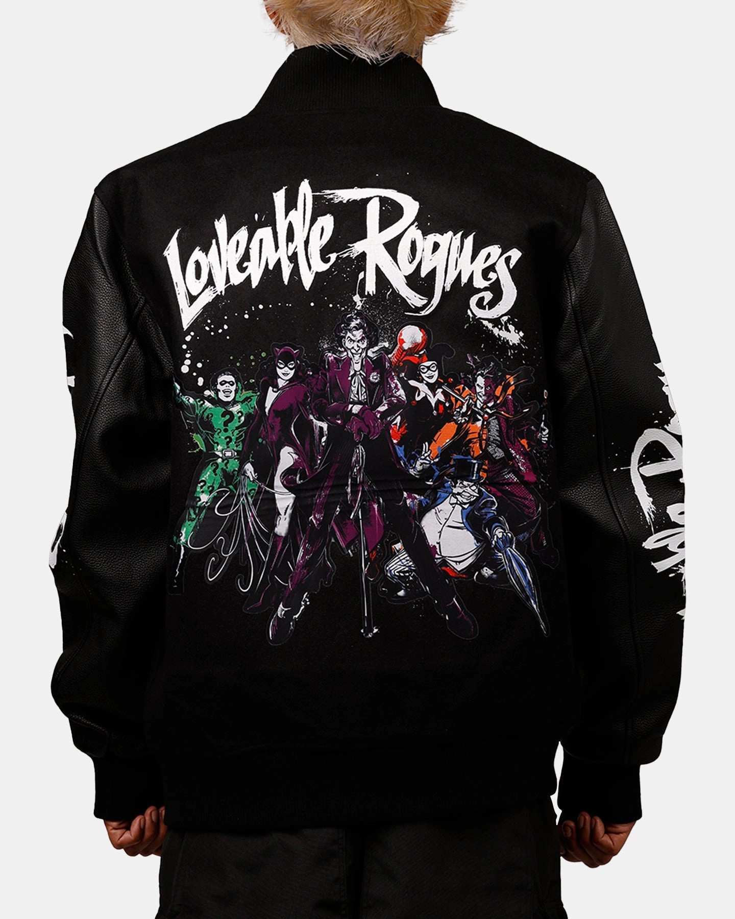 Freeze Max DC Batman Rogues 'Troublemakers' Varsity Jacket Black motorcycle