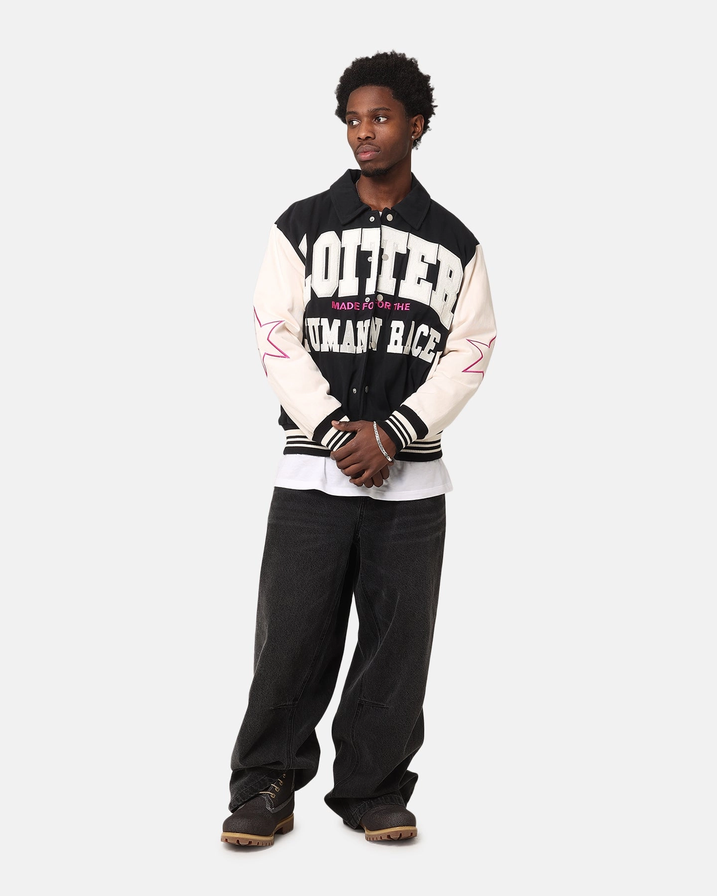 Loiter Vice City Varsity Jacket Black Sporty Fit