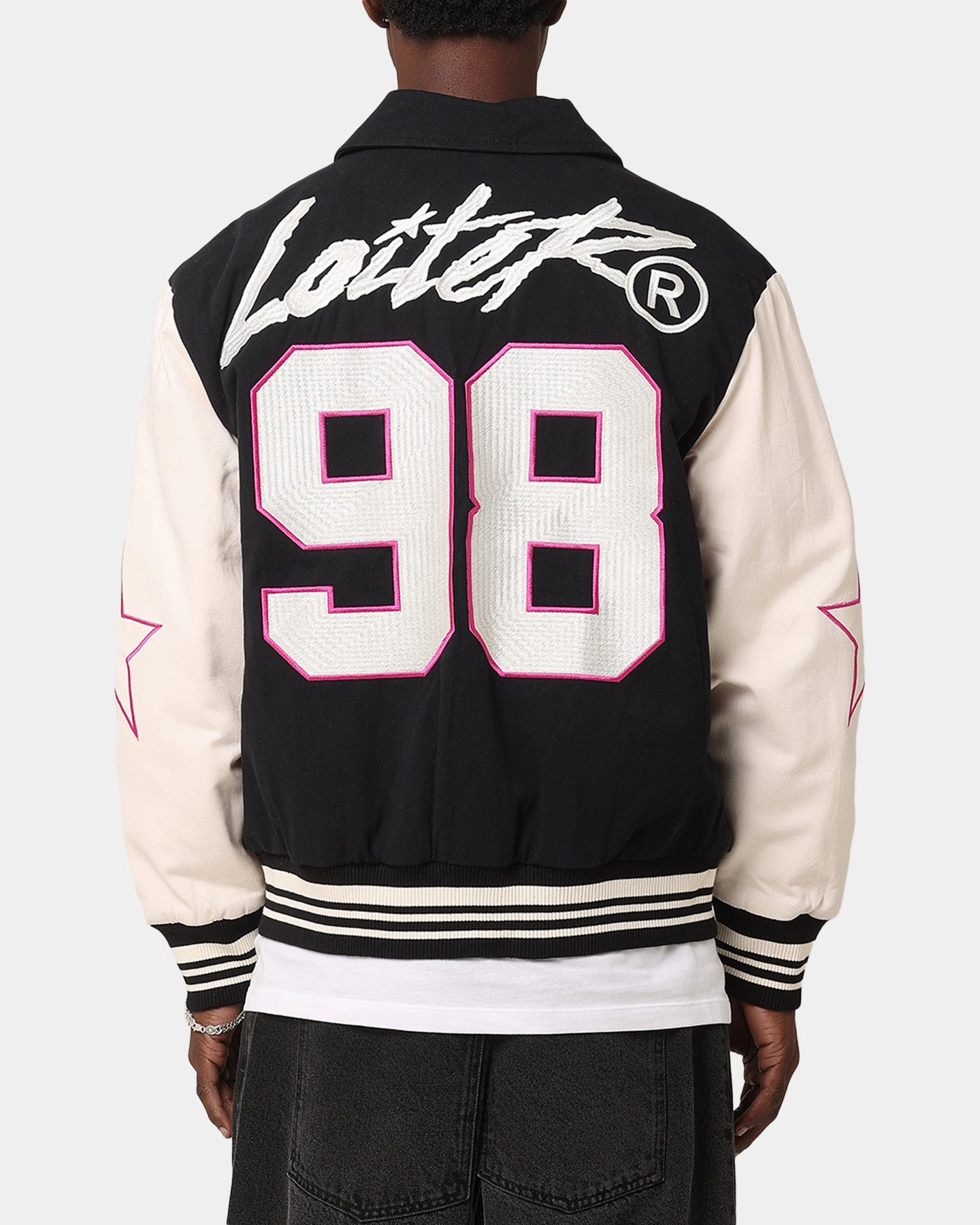 ZipperClosure Loiter Vice City Varsity Jacket Black