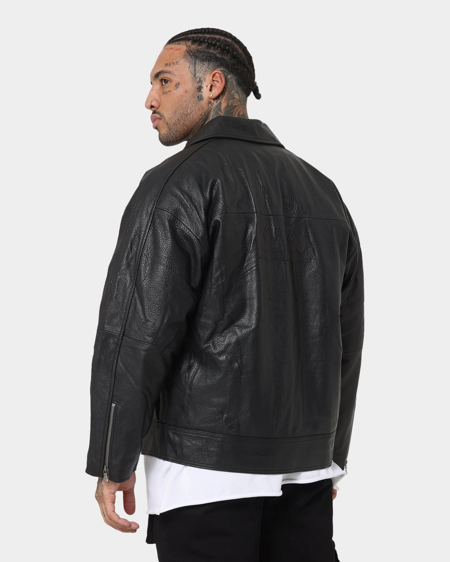 Saint Morta Oversized Leather Bomber Jacket Black Non Restrictive Fit