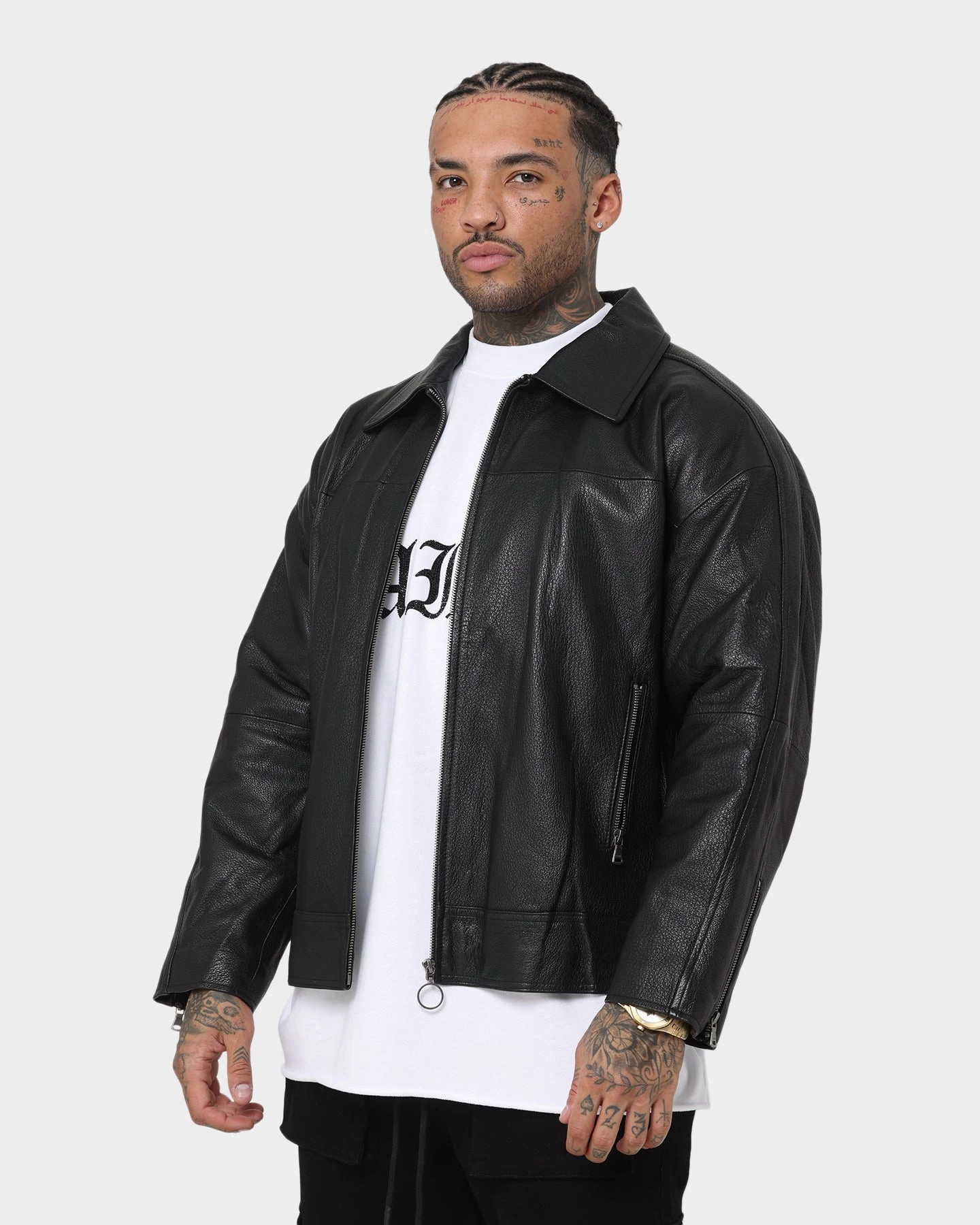 Saint Morta Oversized Leather Bomber Jacket Black Bravery