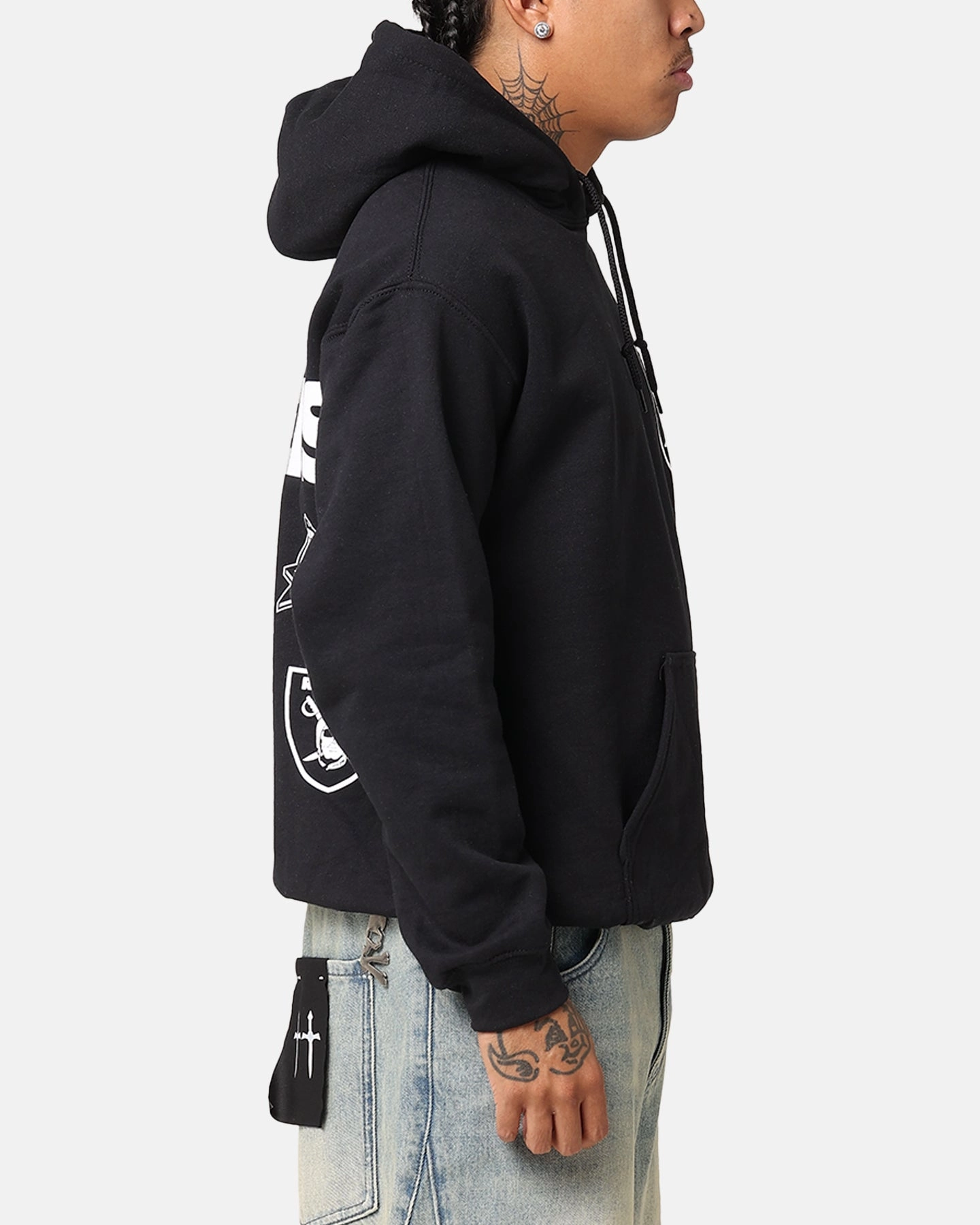 Collapsible Hood Structure Low Profile Majestic Athletic Las Vegas Raiders Arch Stack Hoodie Black