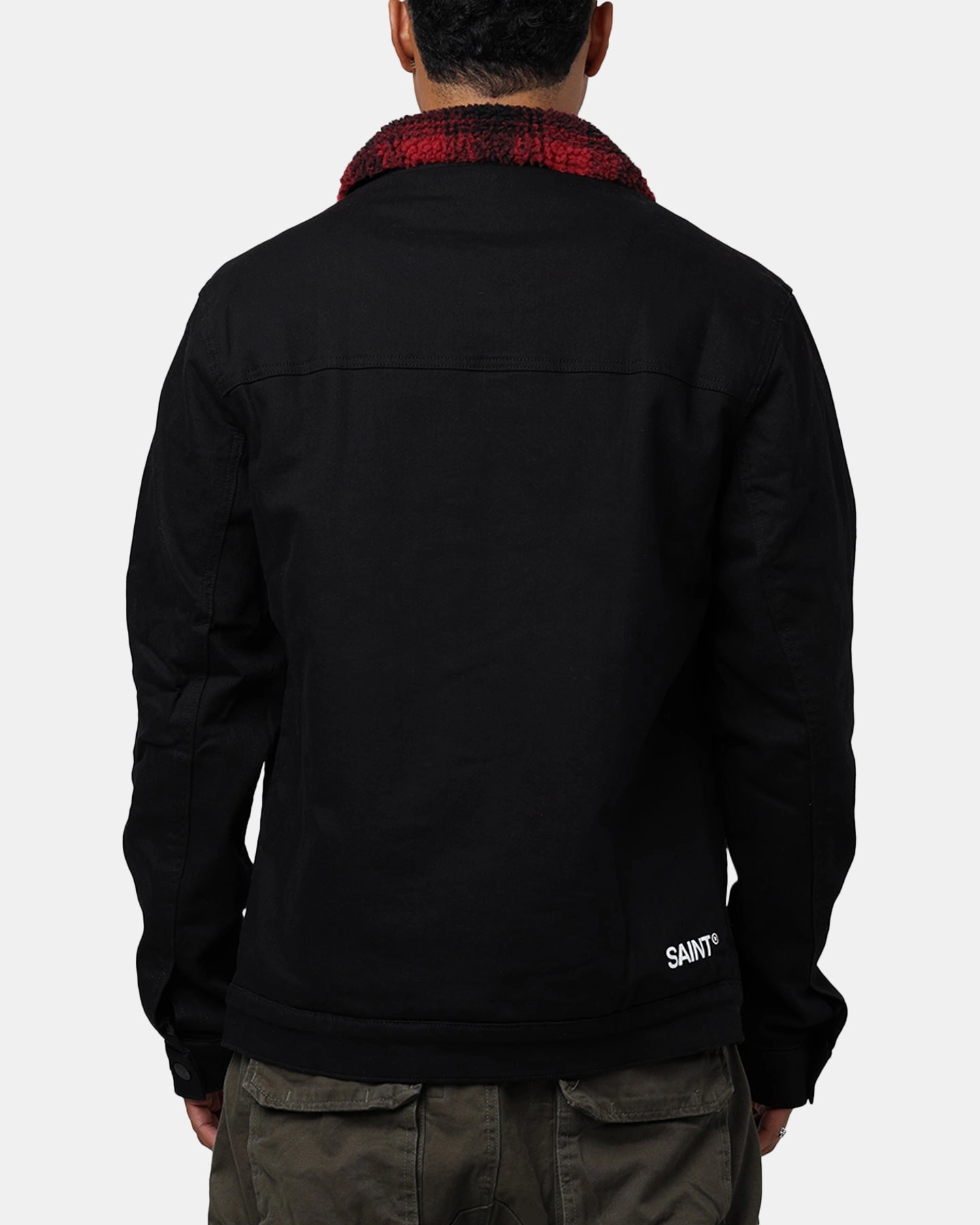 Commute Quick Closure Saint Morta Men's Tartan Sherpa Denim Jacket Black/Red