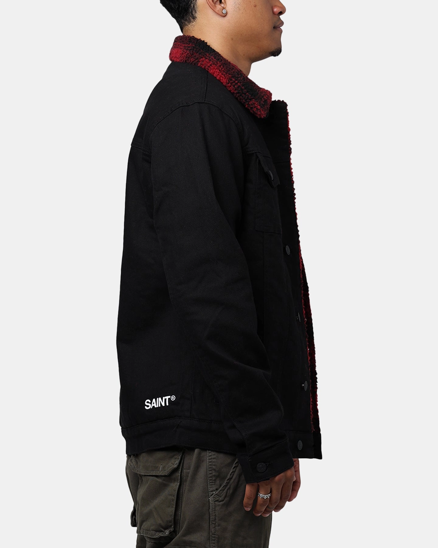 Influence Saint Morta Men's Tartan Sherpa Denim Jacket Black/Red