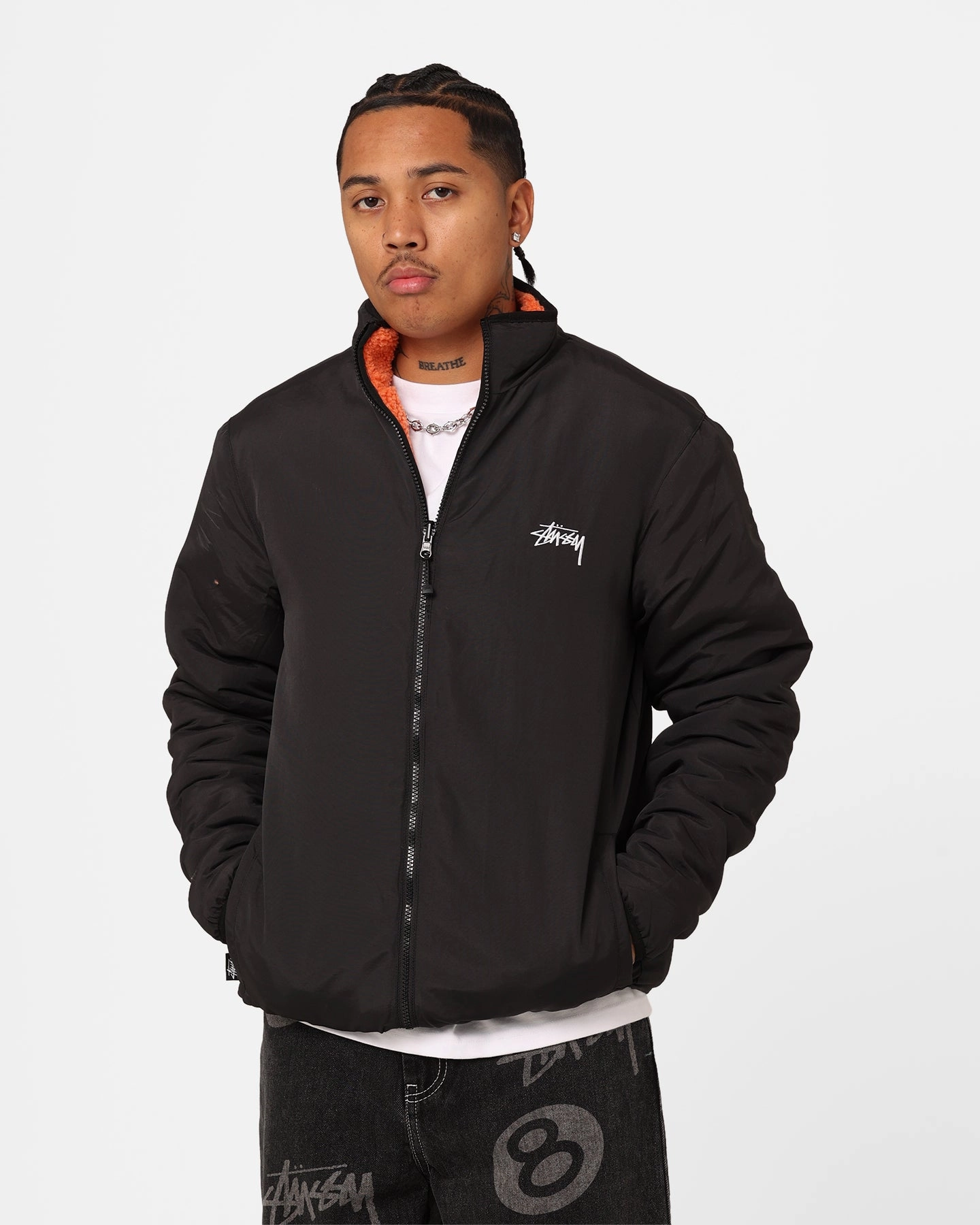 Waterproof Material Dynamic Feel Stussy Ball Fleece Reversible Jacket Orange/Black