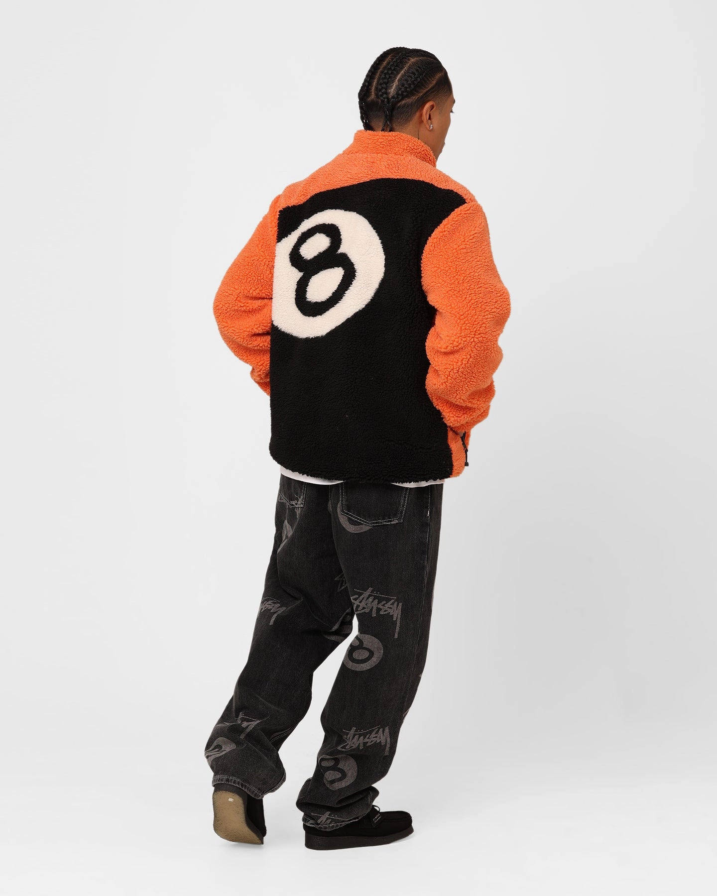 detachable sleeves Heavyweight Stussy Ball Fleece Reversible Jacket Orange/Black