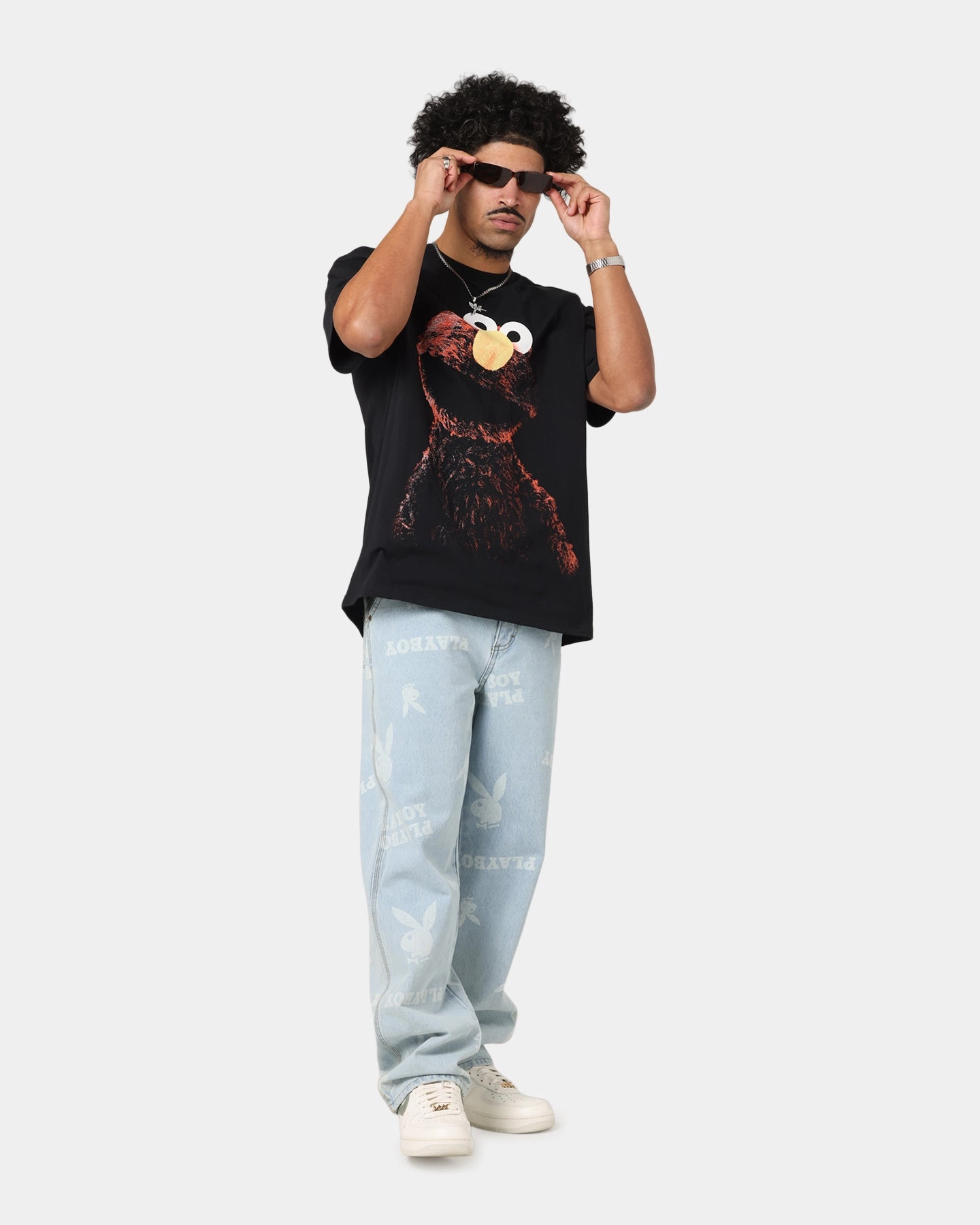 American Thrift X Sesame Street Elmo Grail Heavy T-Shirt Black Sustainable Material Blend MoistureWicking Technology
