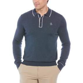 Anti Static Lining Original Penguin Earl Merino Wool Blend Golf Sweater Black Iris Bijou Heather - FA23 Men
