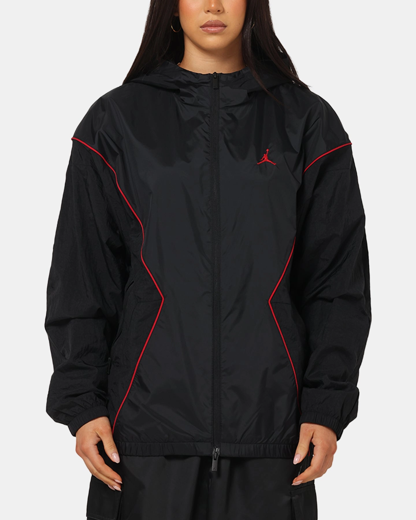 Jordan Brooklyn Draft Jacket Black/Black/Red Adjustable Hem System