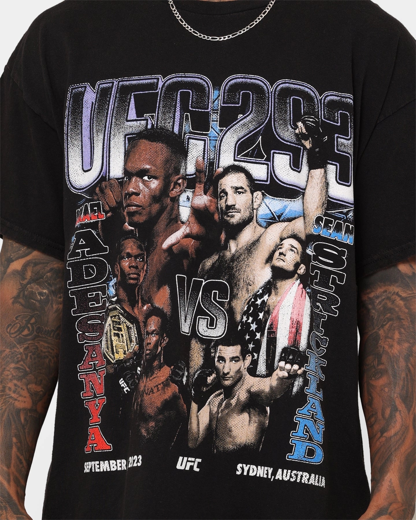 UFC By Goat Crew 293 Card Vintage T-Shirt Black Wash Breathable knit Fashion Layer