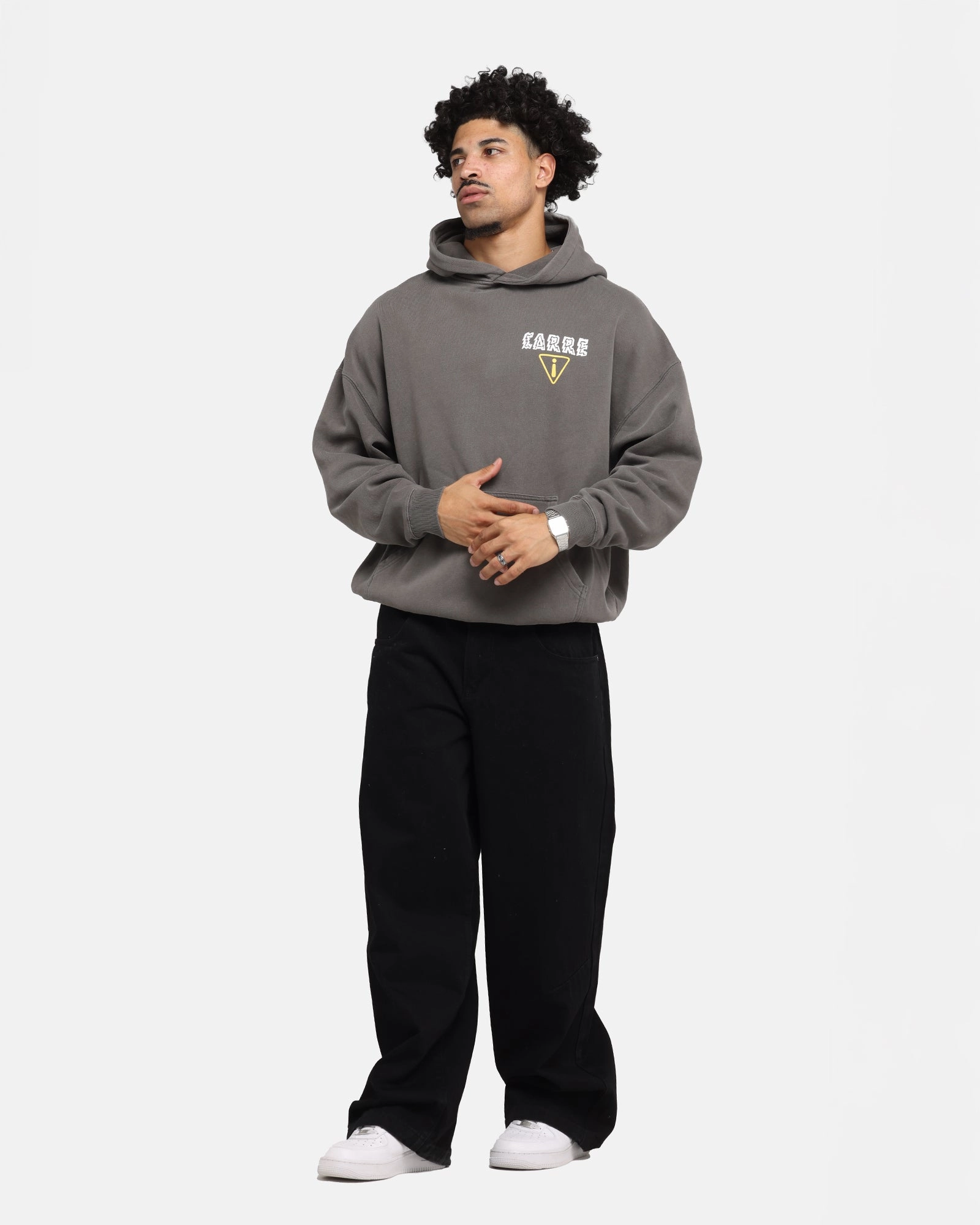 Contrast Binding difficult to repair Carre Construction Hoodie Washed Charcoal