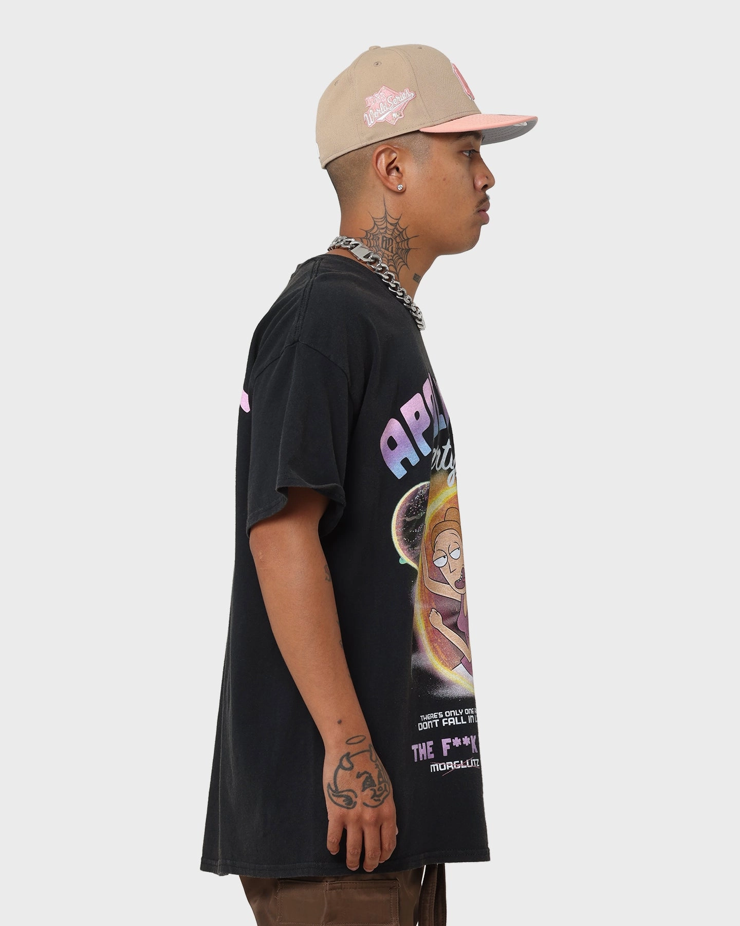 Goat Crew X Rick And Morty Apocalypse Vintage T-Shirt Black Wash Fashion Top Foam Print Detail