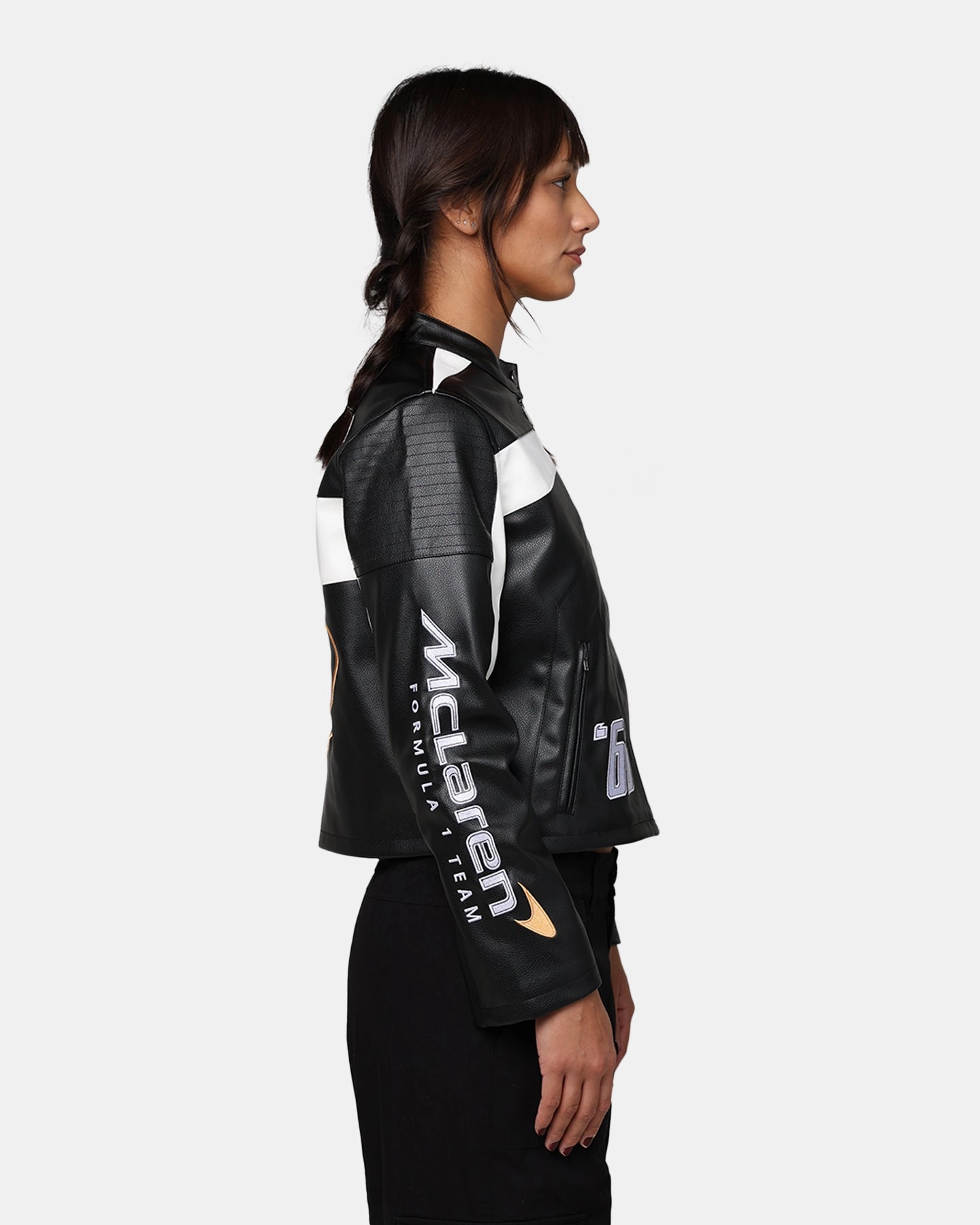 We Are The Wild Collective X McLaren Women's Crop Racing Jacket Black Adjustable Fit