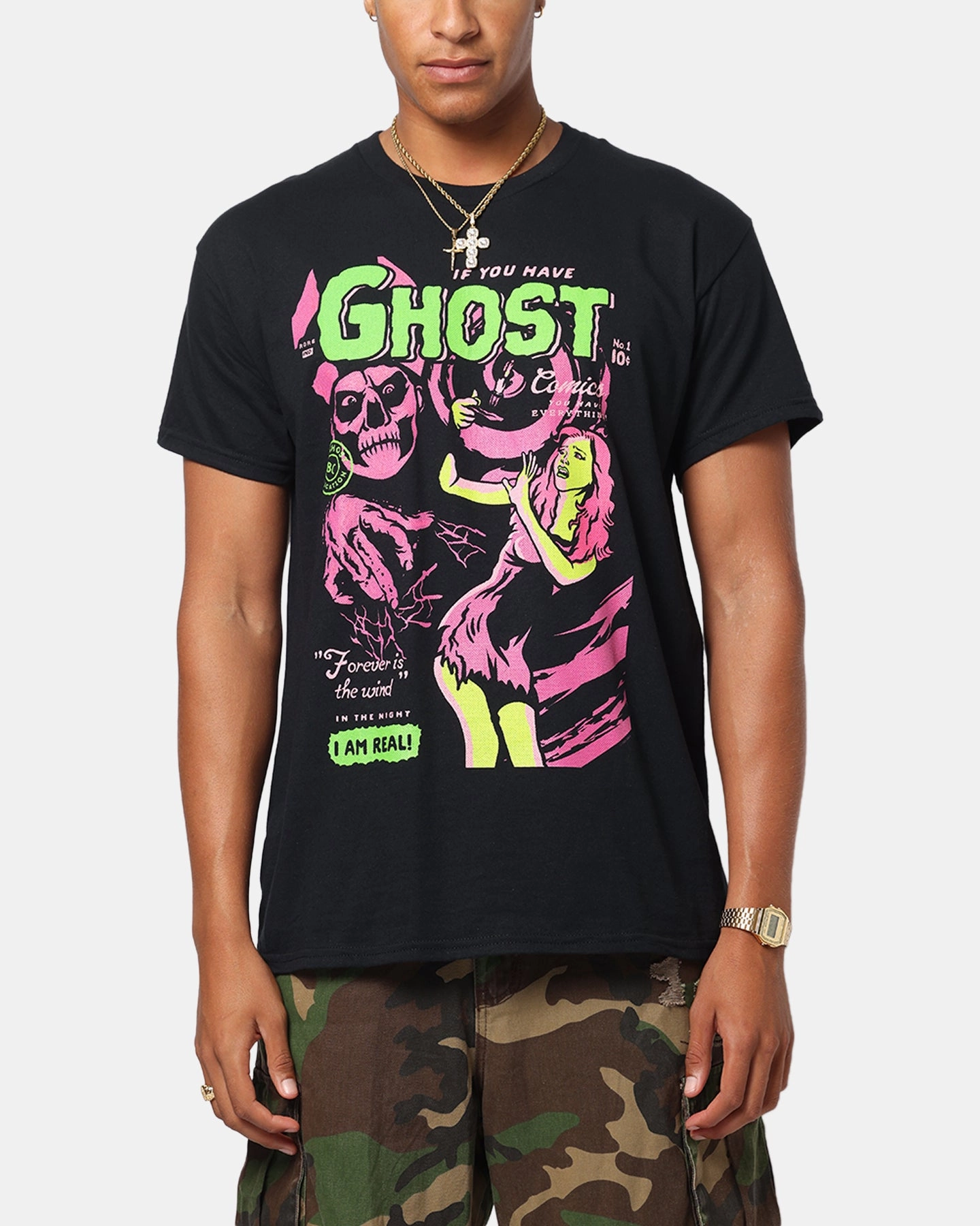Ghost Comic T-Shirt Black Textured Surface