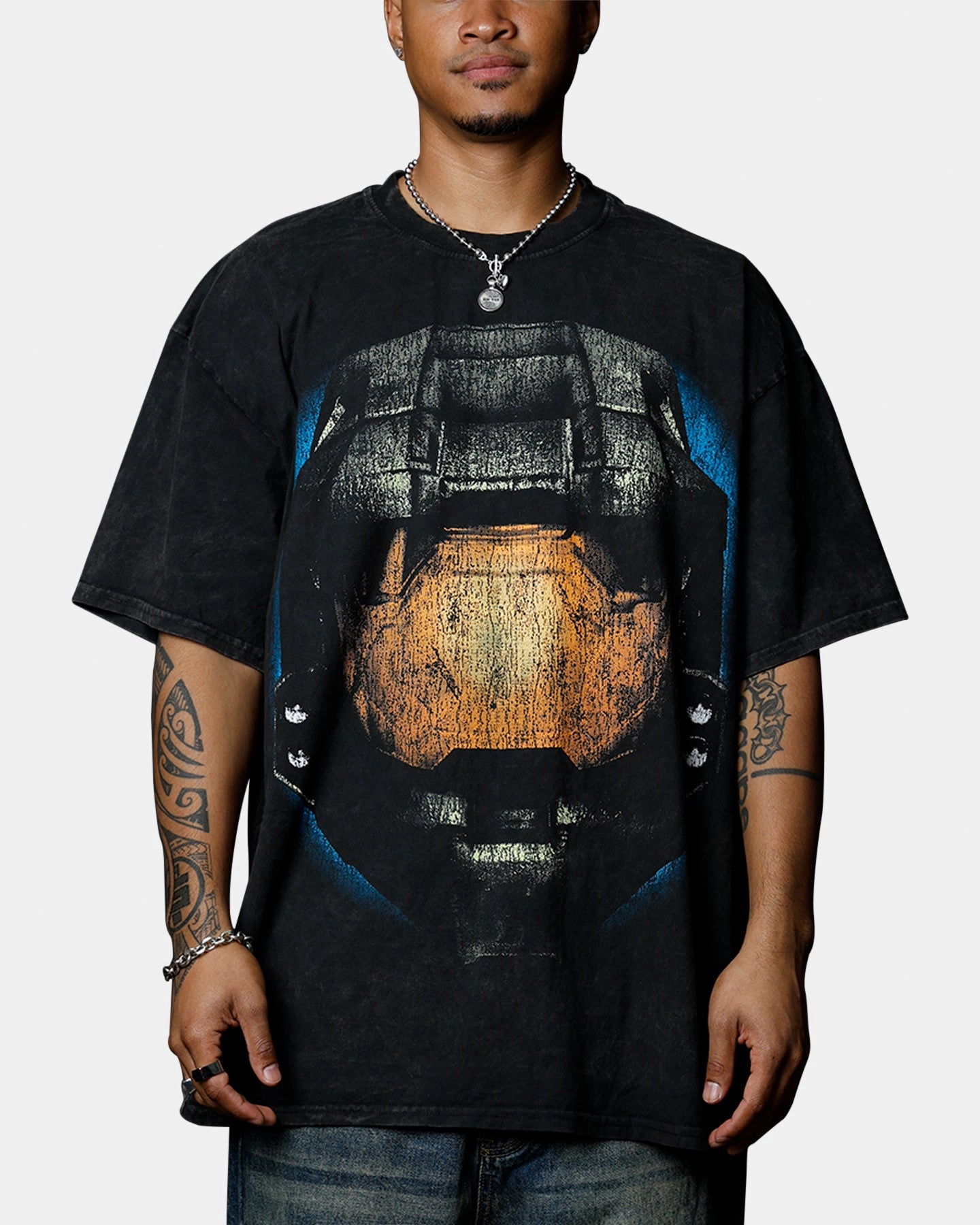 Seasonal Staple Goat Crew X Halo Halo 3 Chief Big Head Vintage T-Shirt Black Acidwash
