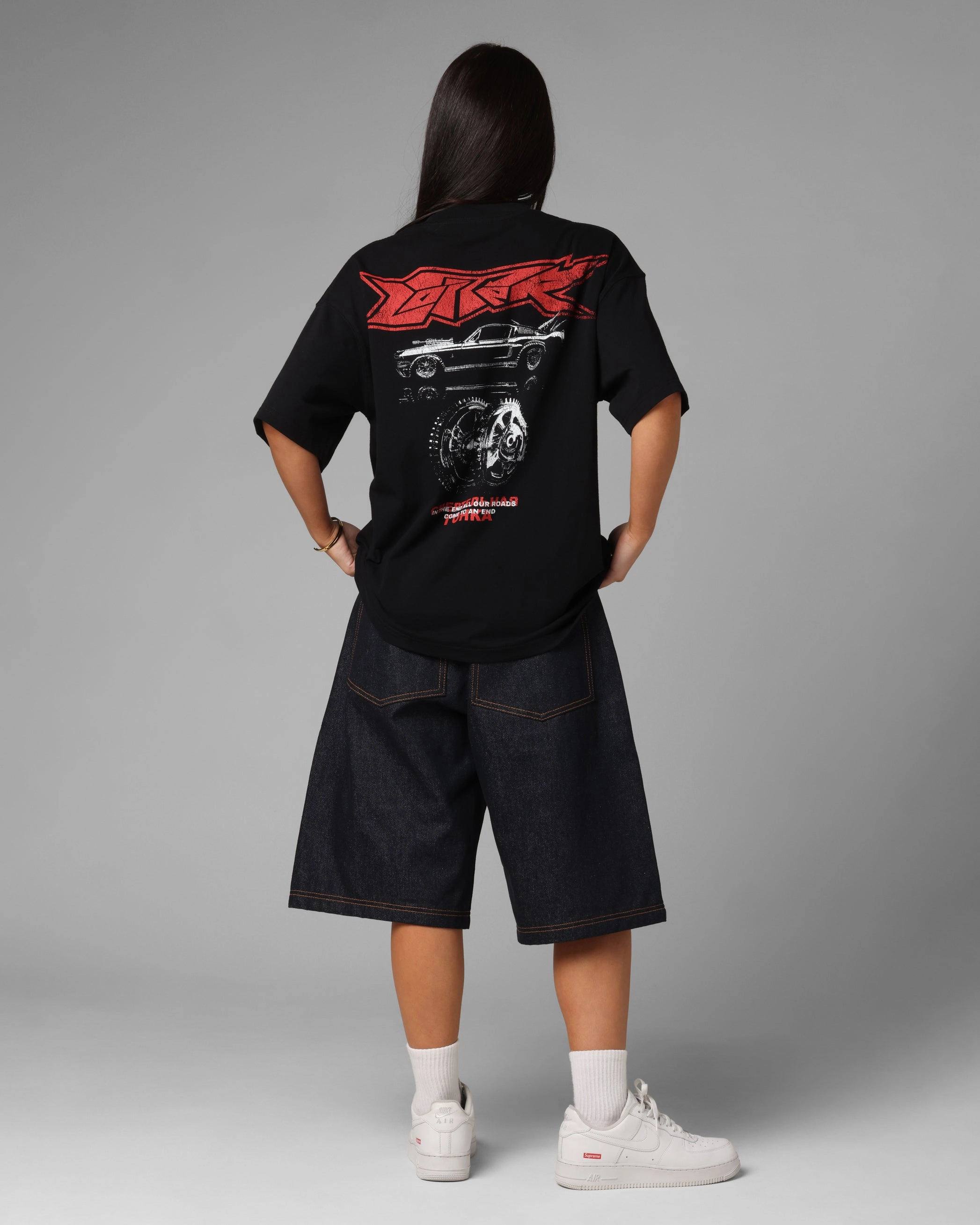Street Casual Look Loiter Death Race Vintage T-Shirt Black