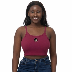 Abrasion Resistant Edges ZooZatz Women's Seminole Logo Ribbed Crop Cami Tank - Garnet